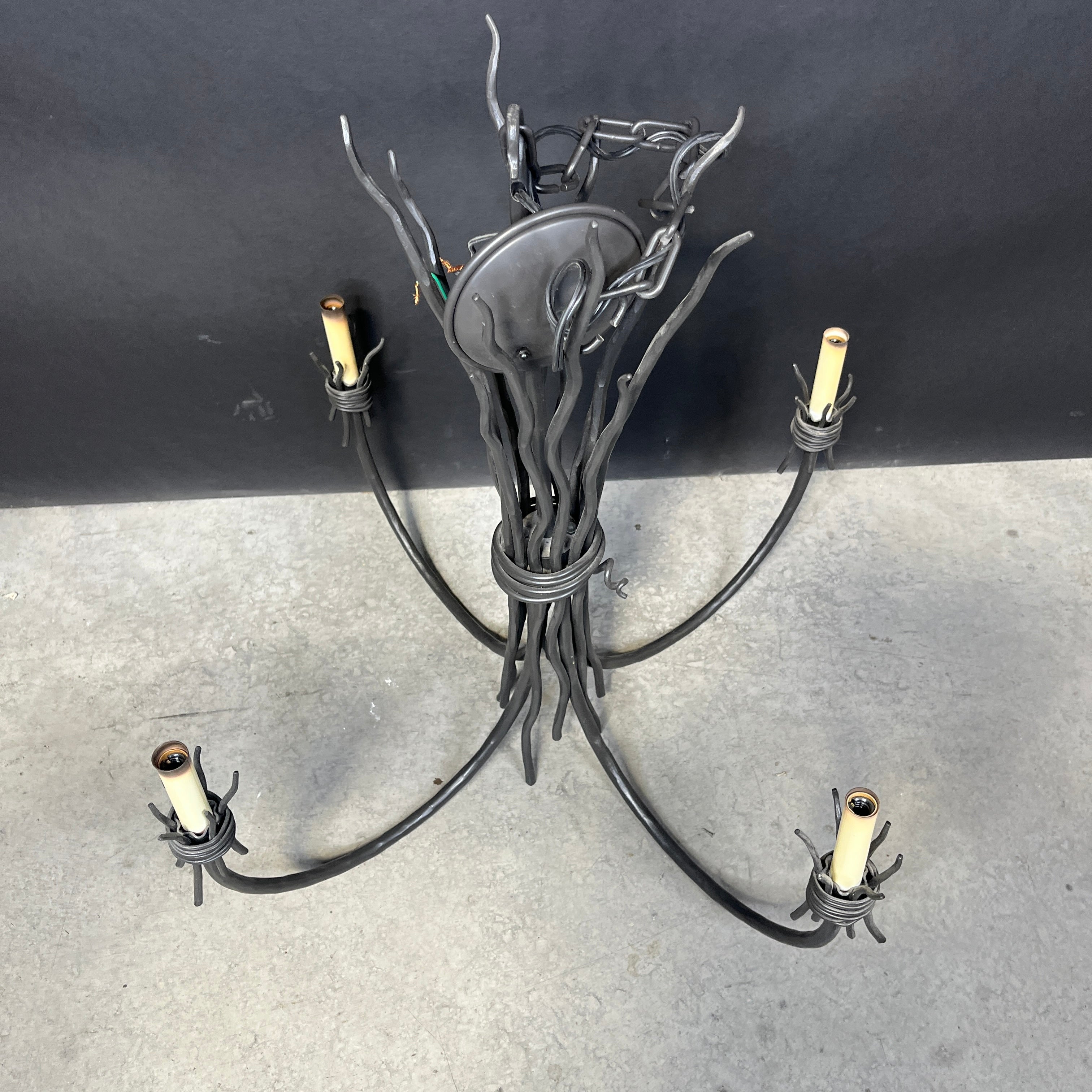 The Riverbend 4-Light Hand Rubbed Pewter Finish Solid Iron Candelabra Chandelier 30” Diameter x 29”