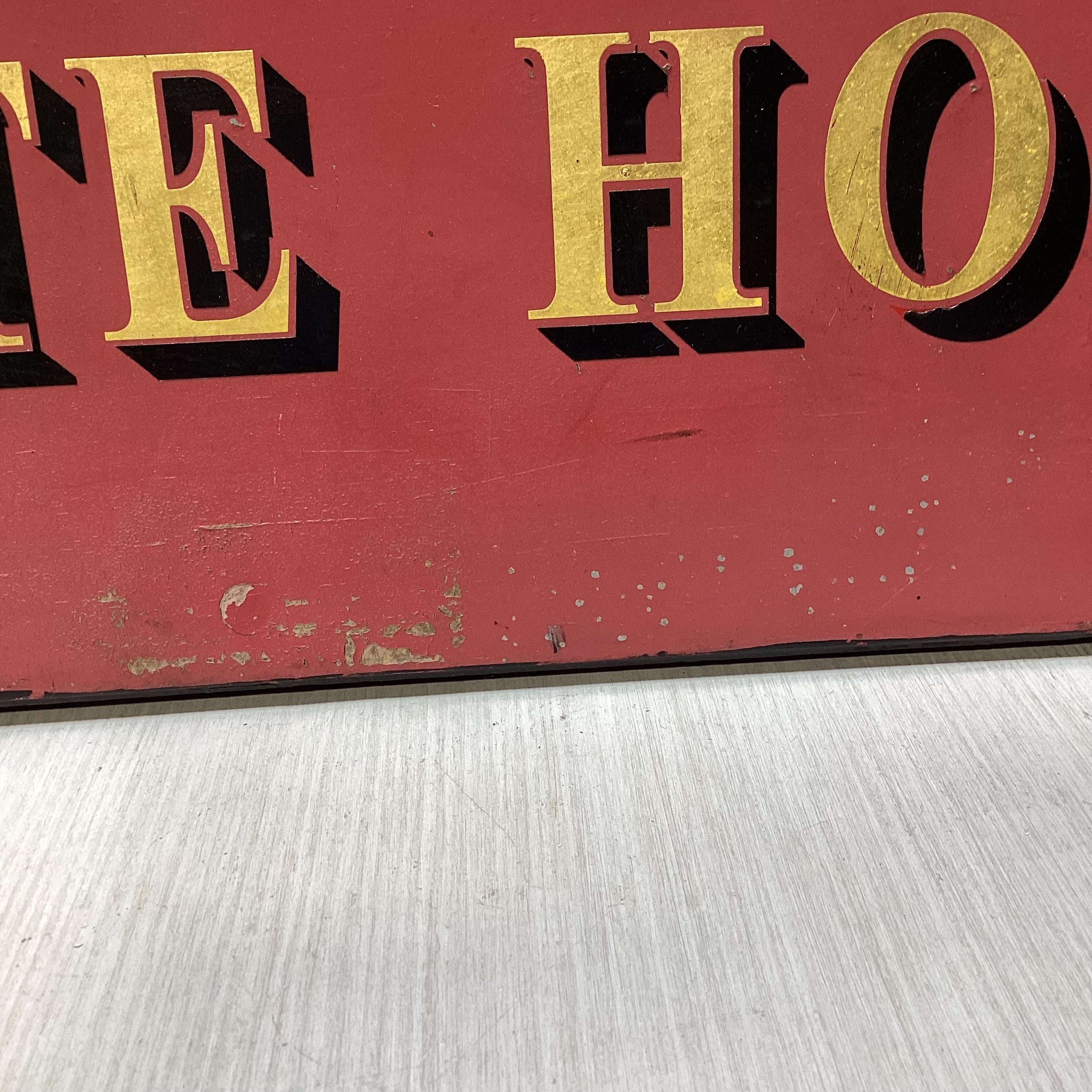 Vintage "White Horse" Wooden Sign With Enamel Horse 27" x 41"