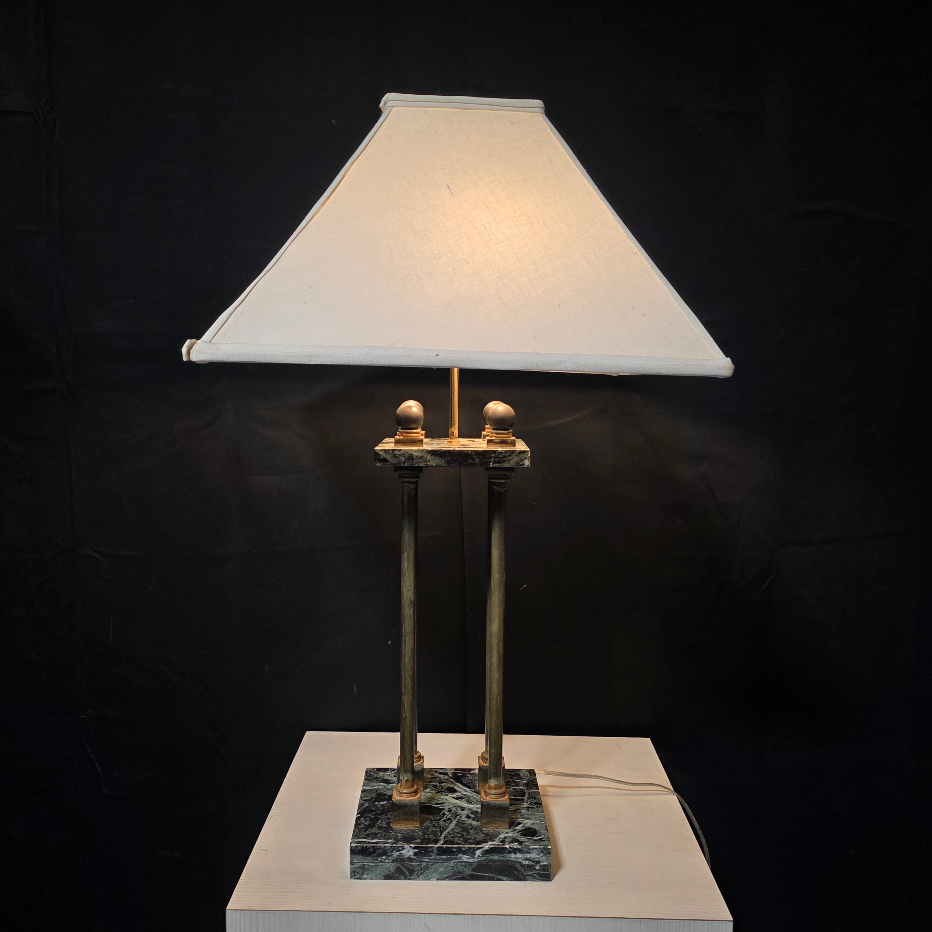 Vintage Four Colum Double Level Marble and Brass Table Lamp 19"x19"x34"