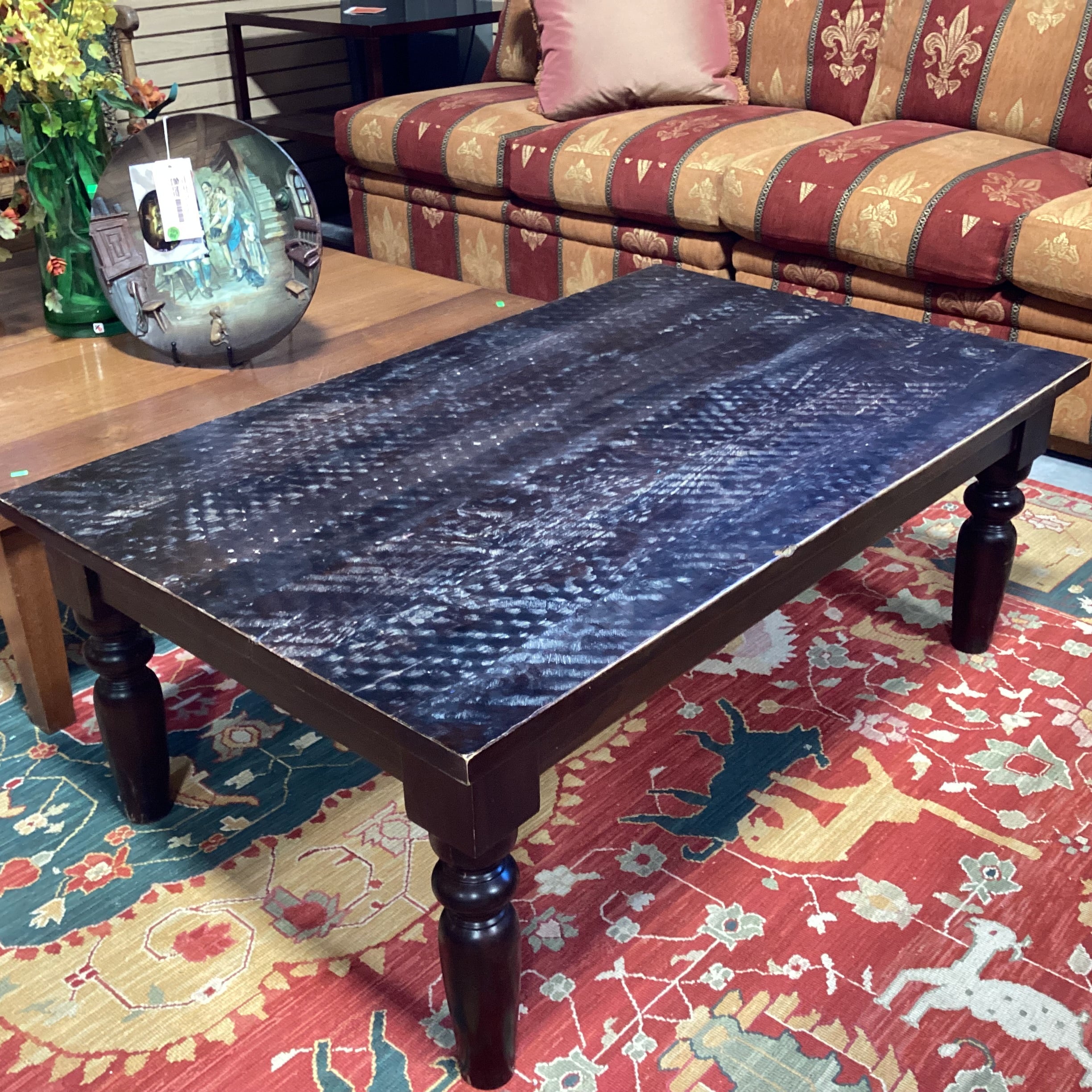 Solid Dark Finish Mango Wood with Textured Divets Coffee Table 48"x 30"x 185"
