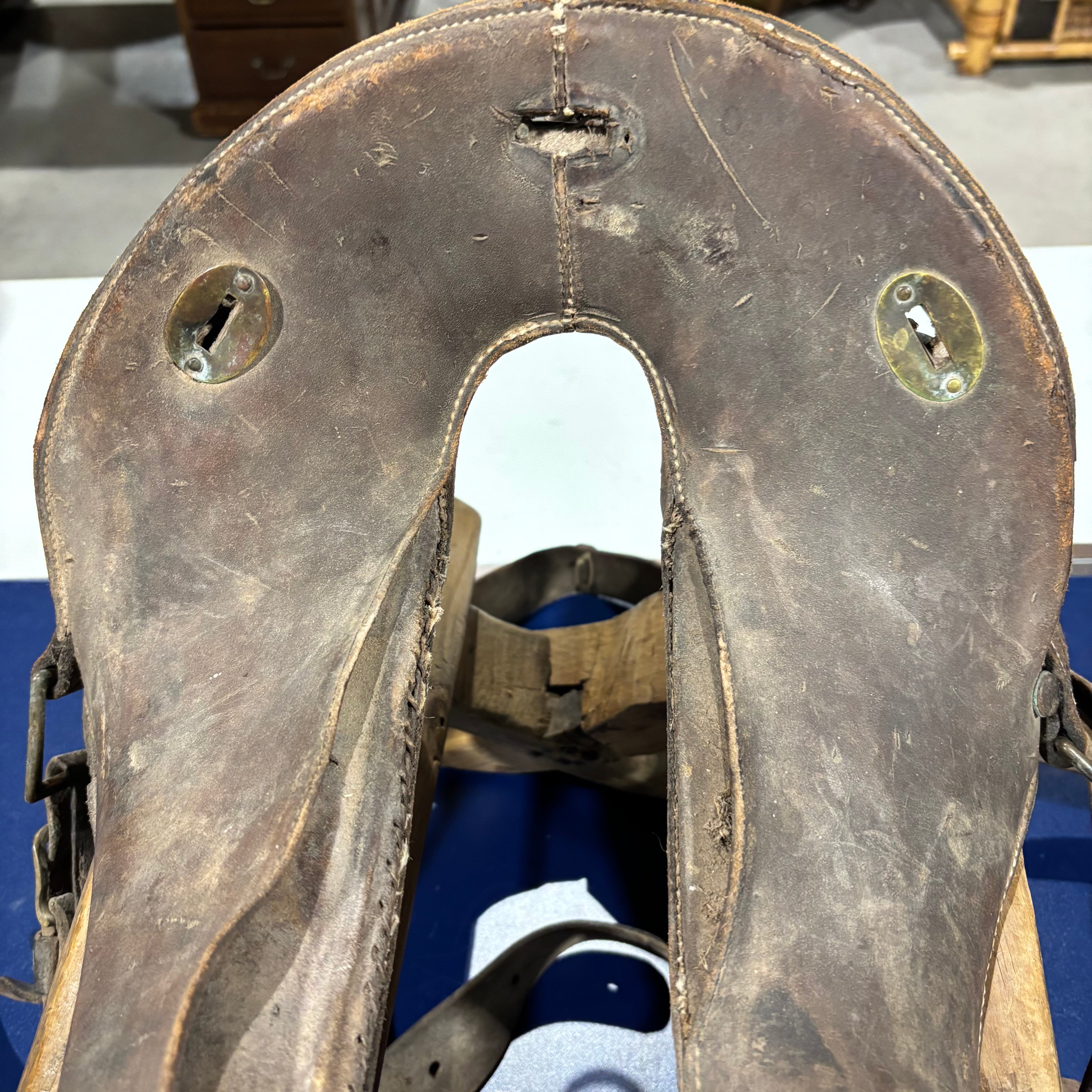 Antique WWI McClellan Saddle with Antique Wooden Saddle Stand or Pack Saddle