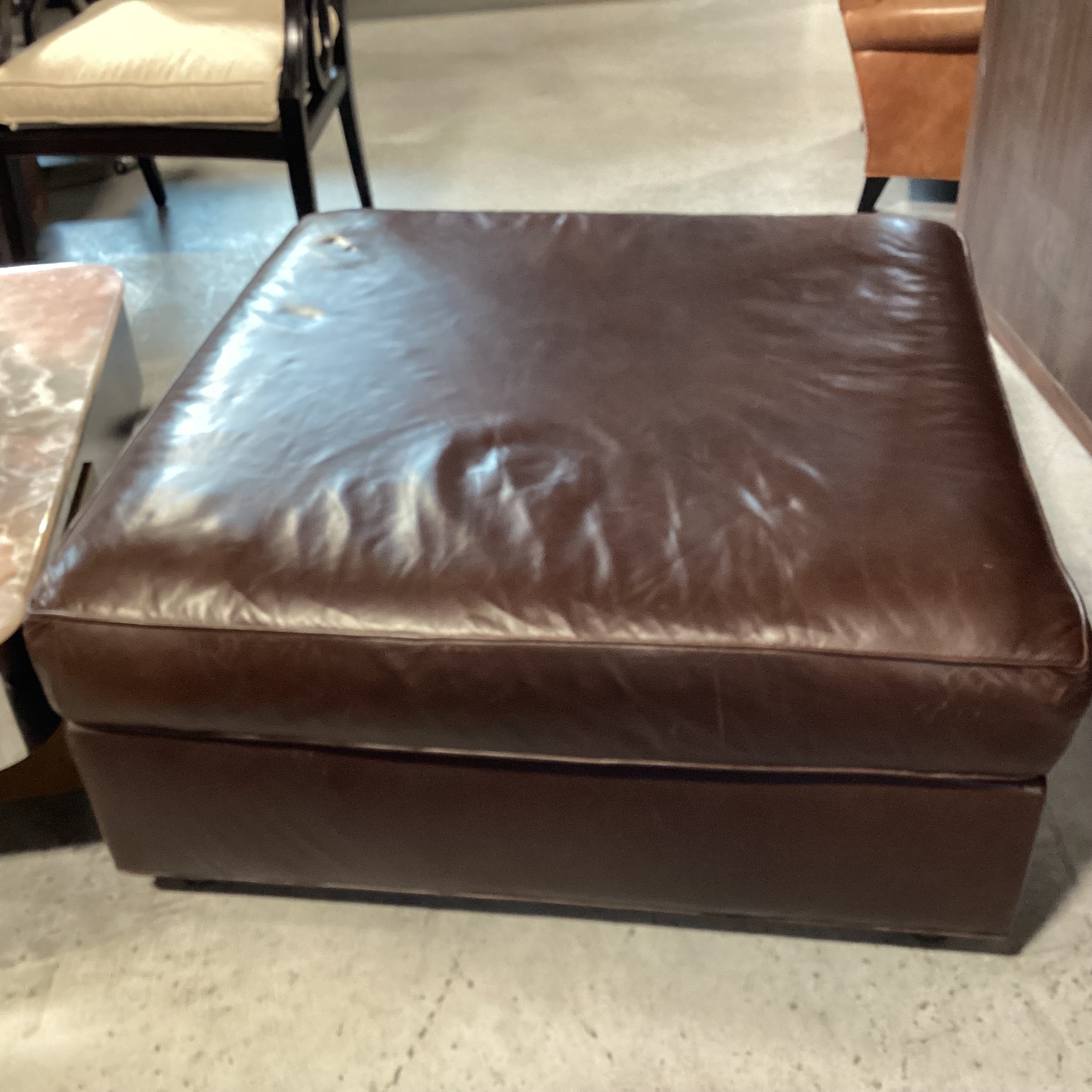 Brown Leather Square Ottoman 42"x 42"x 19"