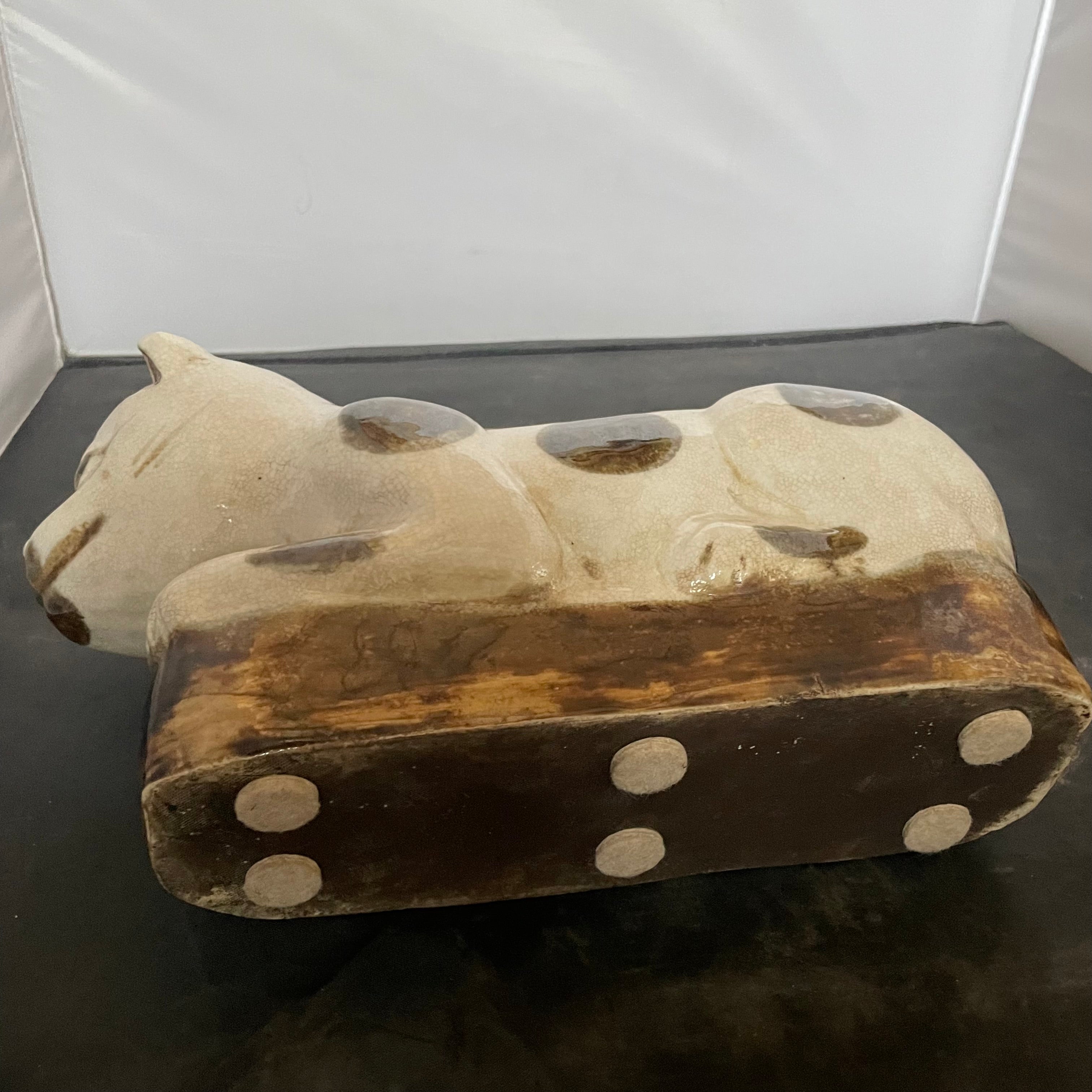 Antique Chinese Cizhou Ware Cat Pillow/Head Rest, 12"x5"x6.5"