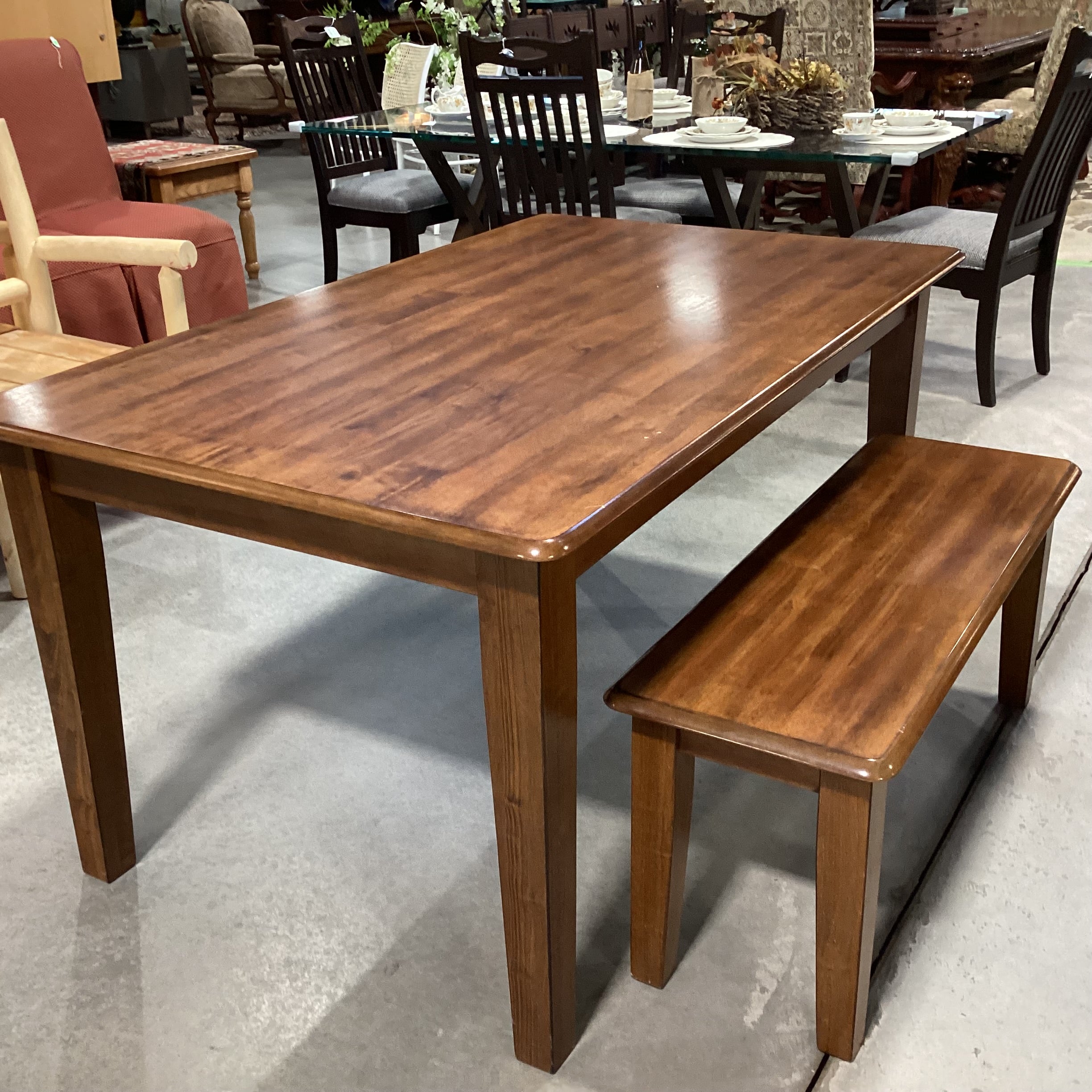 Finished Wood Table & Bench Dining Set 60.5"x 36.5"x 29.5"