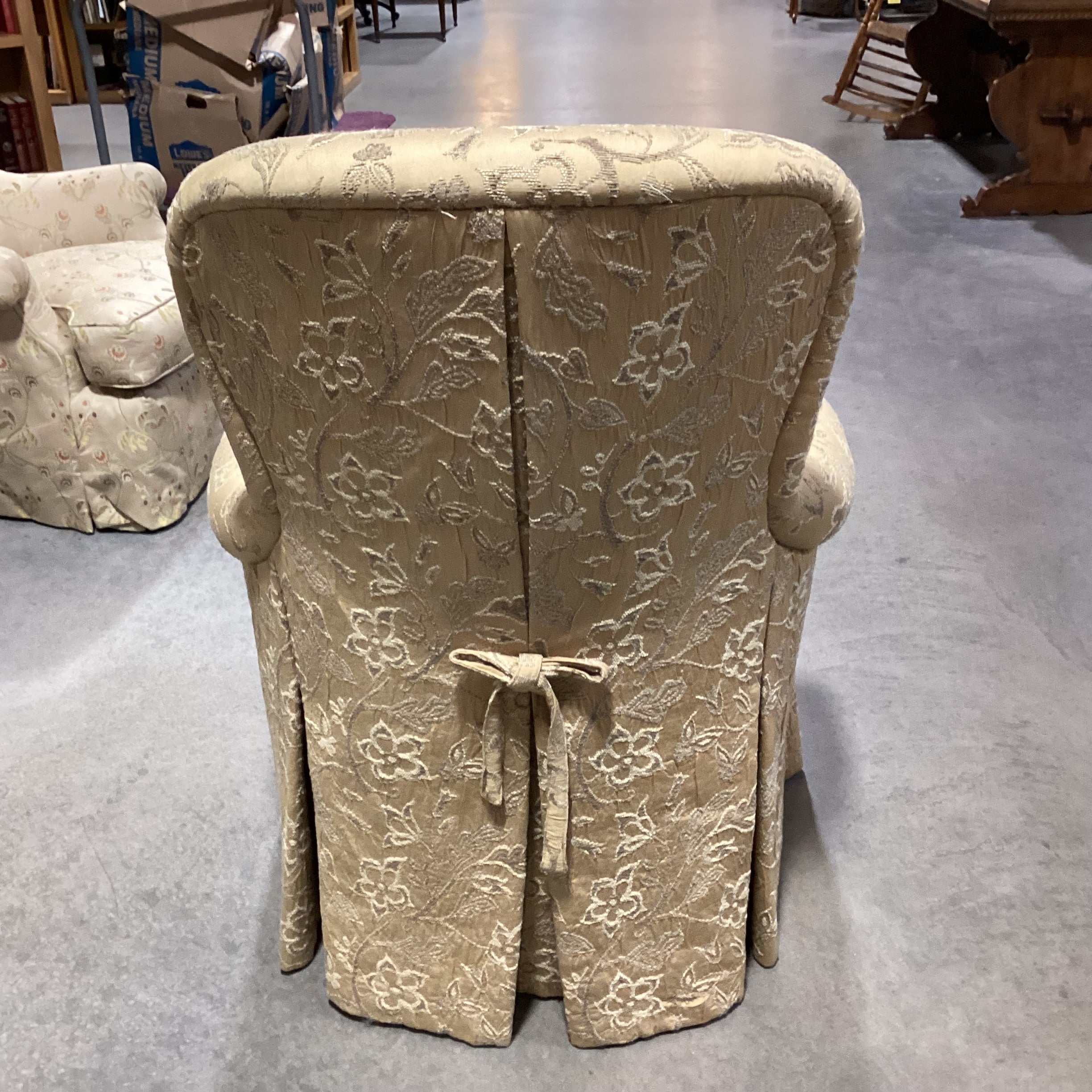 JJ Custom Gold & Taupe Raised Stitch Floral Chair 31"x 26"x 42"