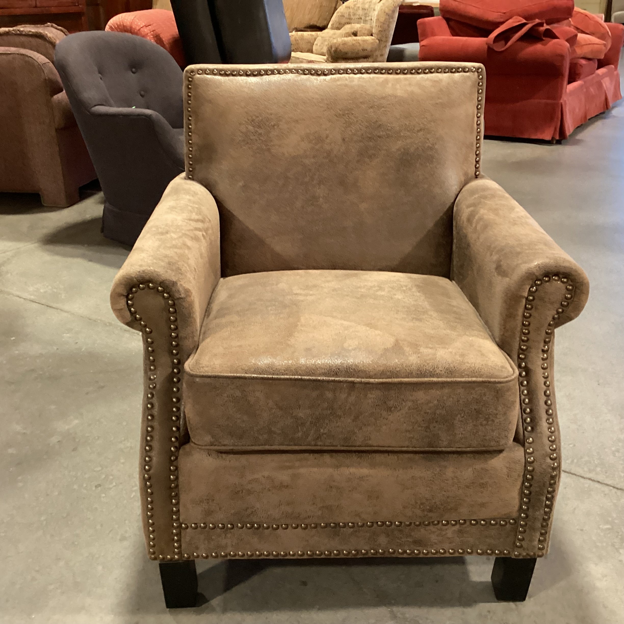 Abbyson Living Brown Textured Micro Suede Nailhead Chair 29"x 31"x 32"