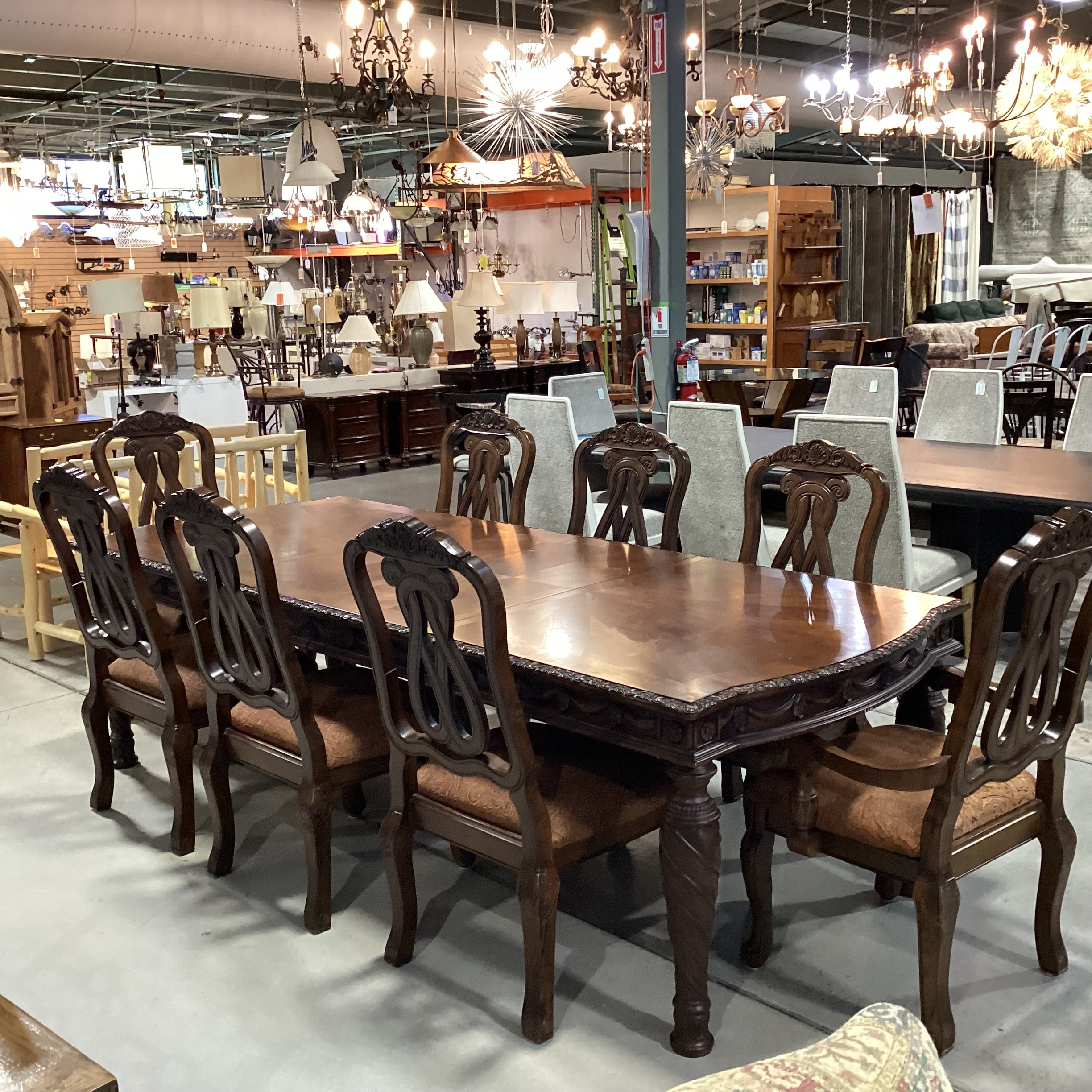 Ashley Furniture North Shore Ornate Carved Wood 2 Leaf Table with 8 Chairs Dining Set 108"x 44"X 31"