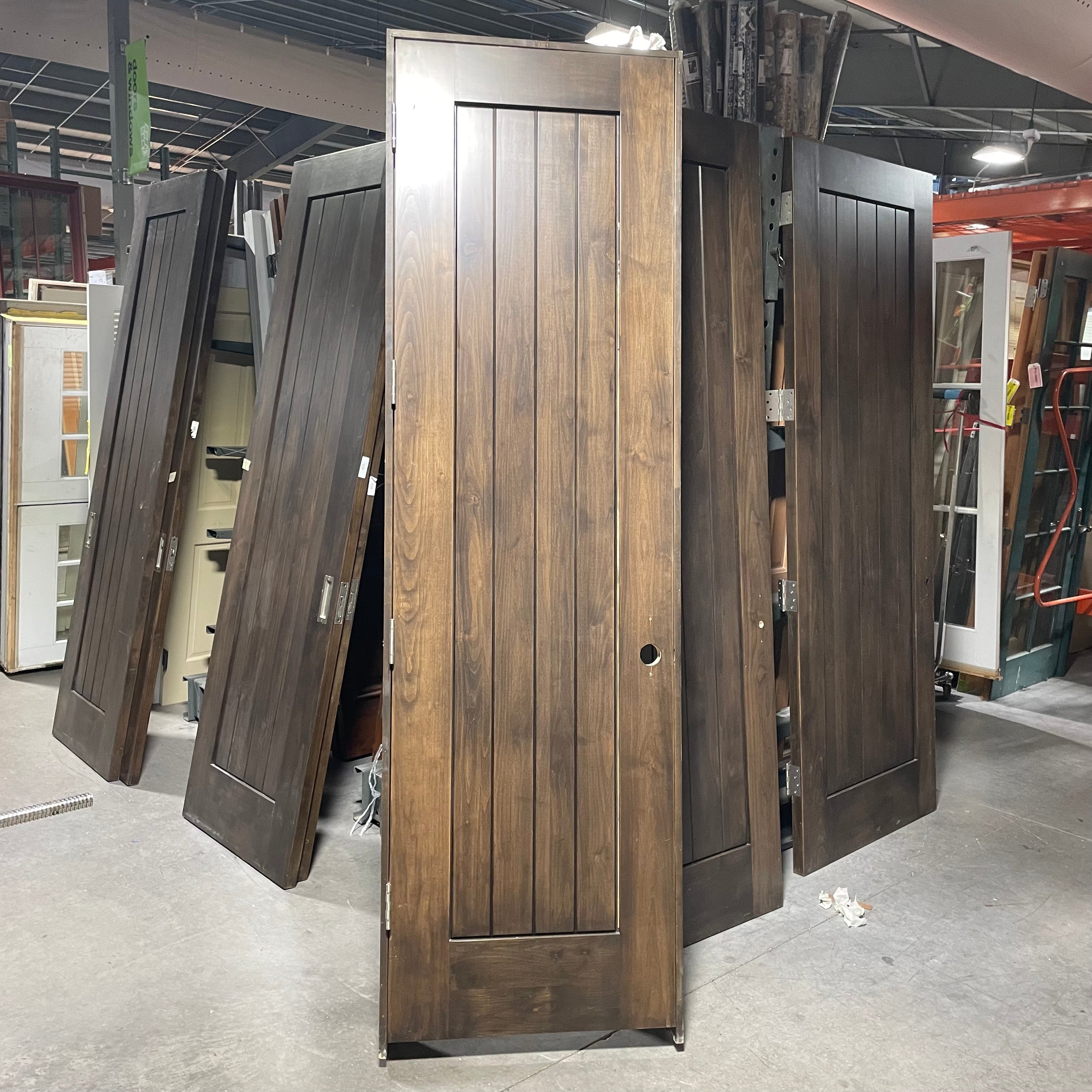 27.75"x 96"x 1.75" Rough Opening is 29.5"x 98.25"x 6.75" Brown Vertical Lined Walnut Interior Door with Jamb