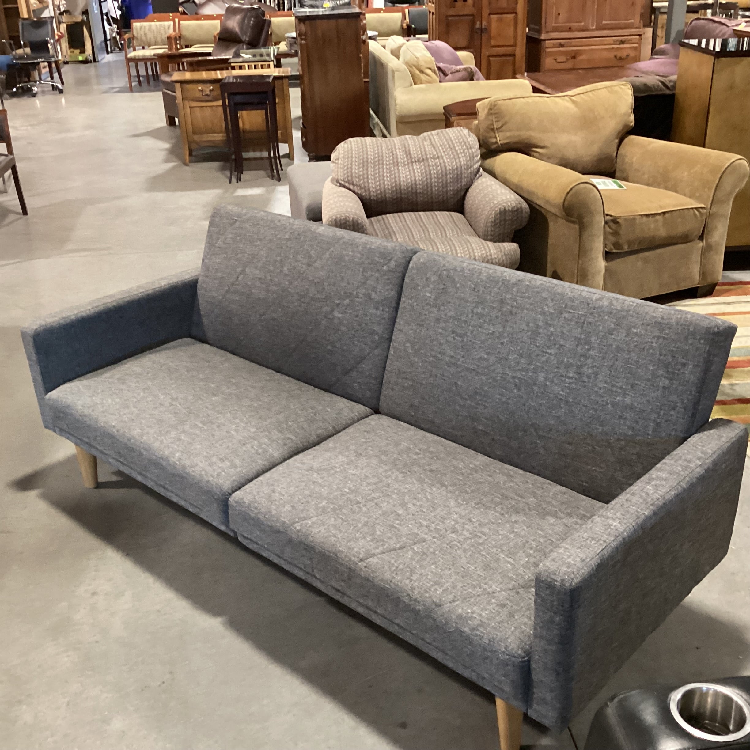 Dorel Home Mid Century Style Charcoal Woven Futon Sofa 79"x 31" to 44"