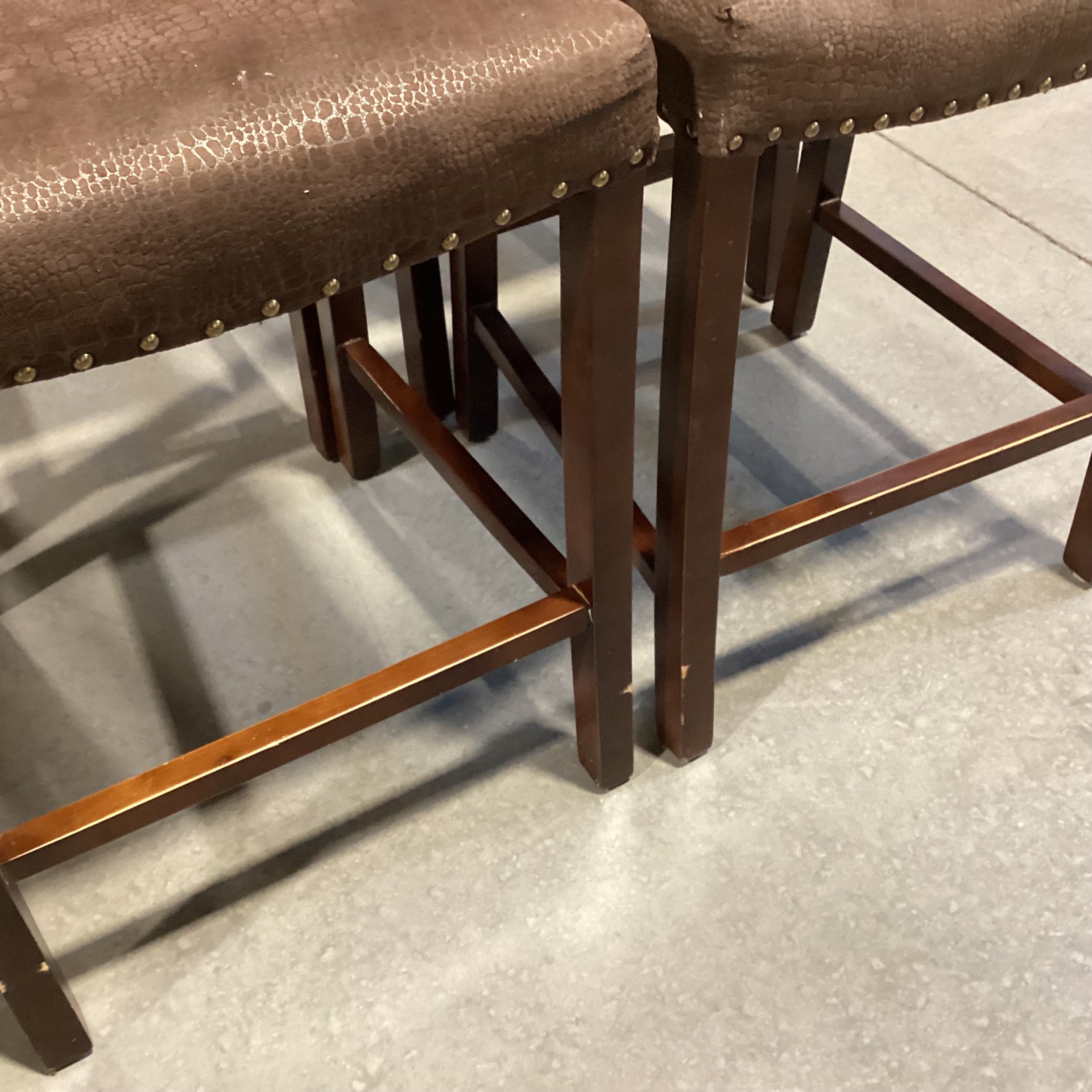 SET of 4 Pier 1 Imports Wood & Croc Style Micro Suede with Nailhead Barstools 26"