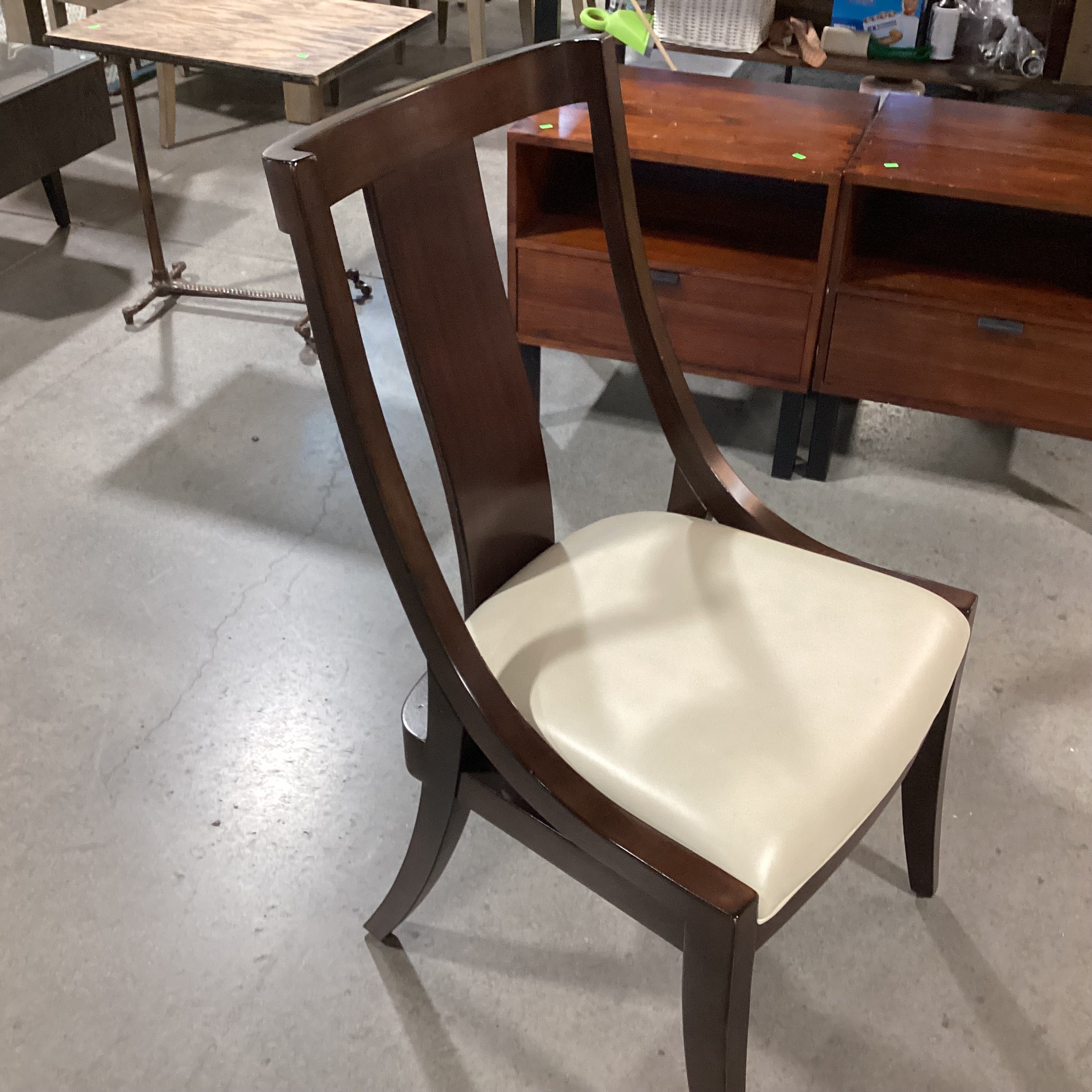 Dark Finish Wood Side Slope with Cream Leather Seat Chair 22"x 23"x 39"Chair 22"x 23"x 39"