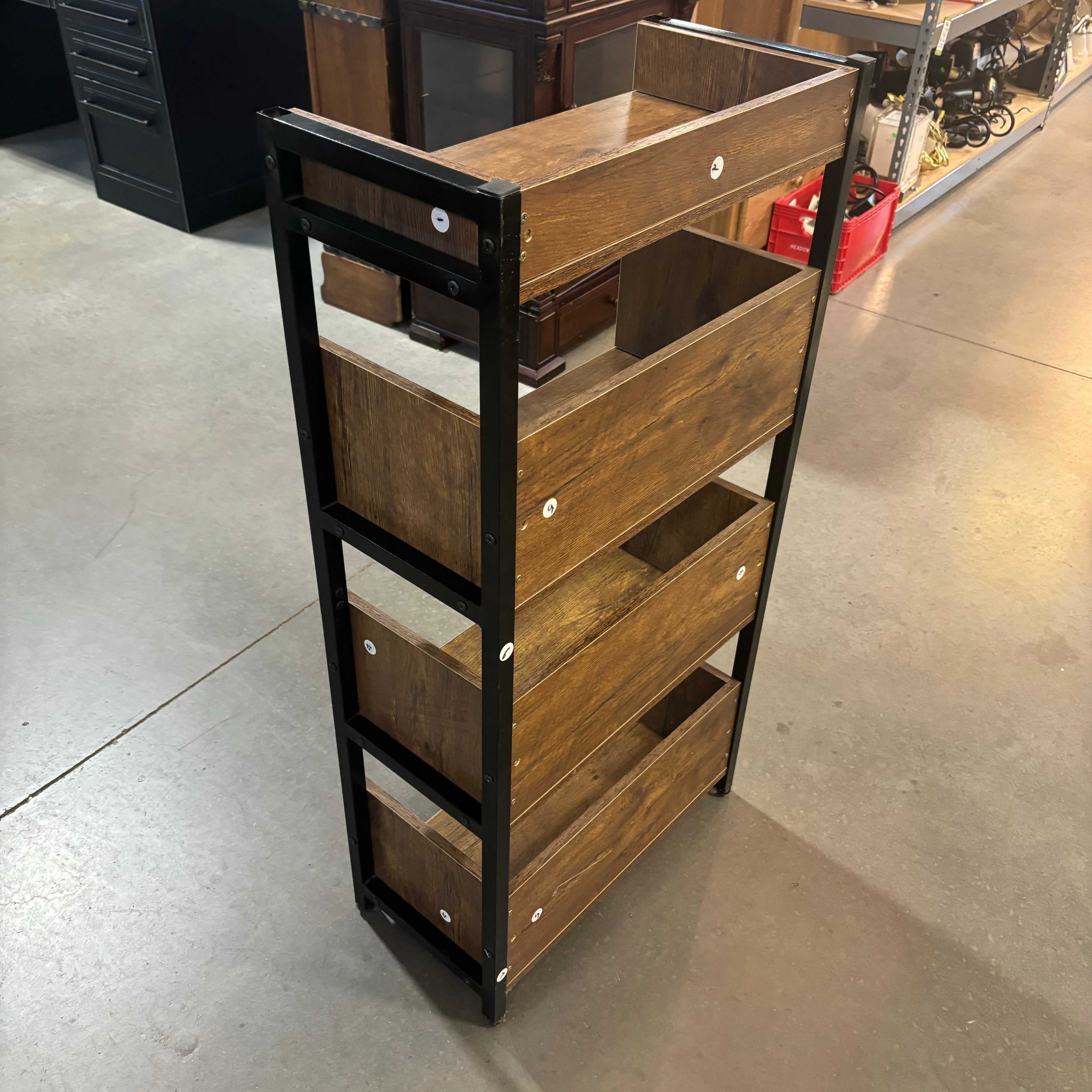 4 Tier Industrial Style Wood Laminate & Metal Frame Bookshelf 24"x 12"x 48"