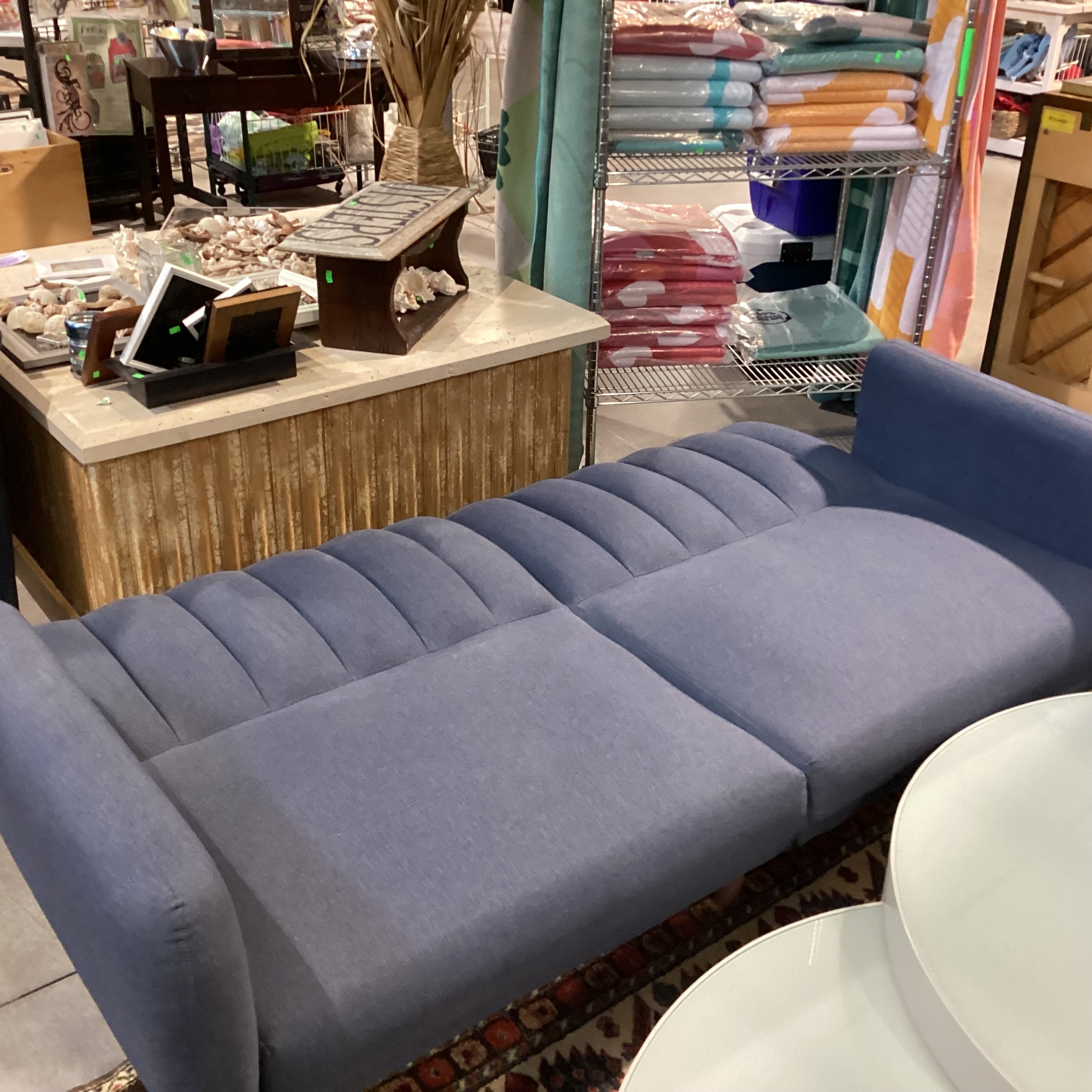 Dorel Home Navy Linen with Ribbed Back Fold Down Futon Sofa 80"x 31" to 44"x 31"