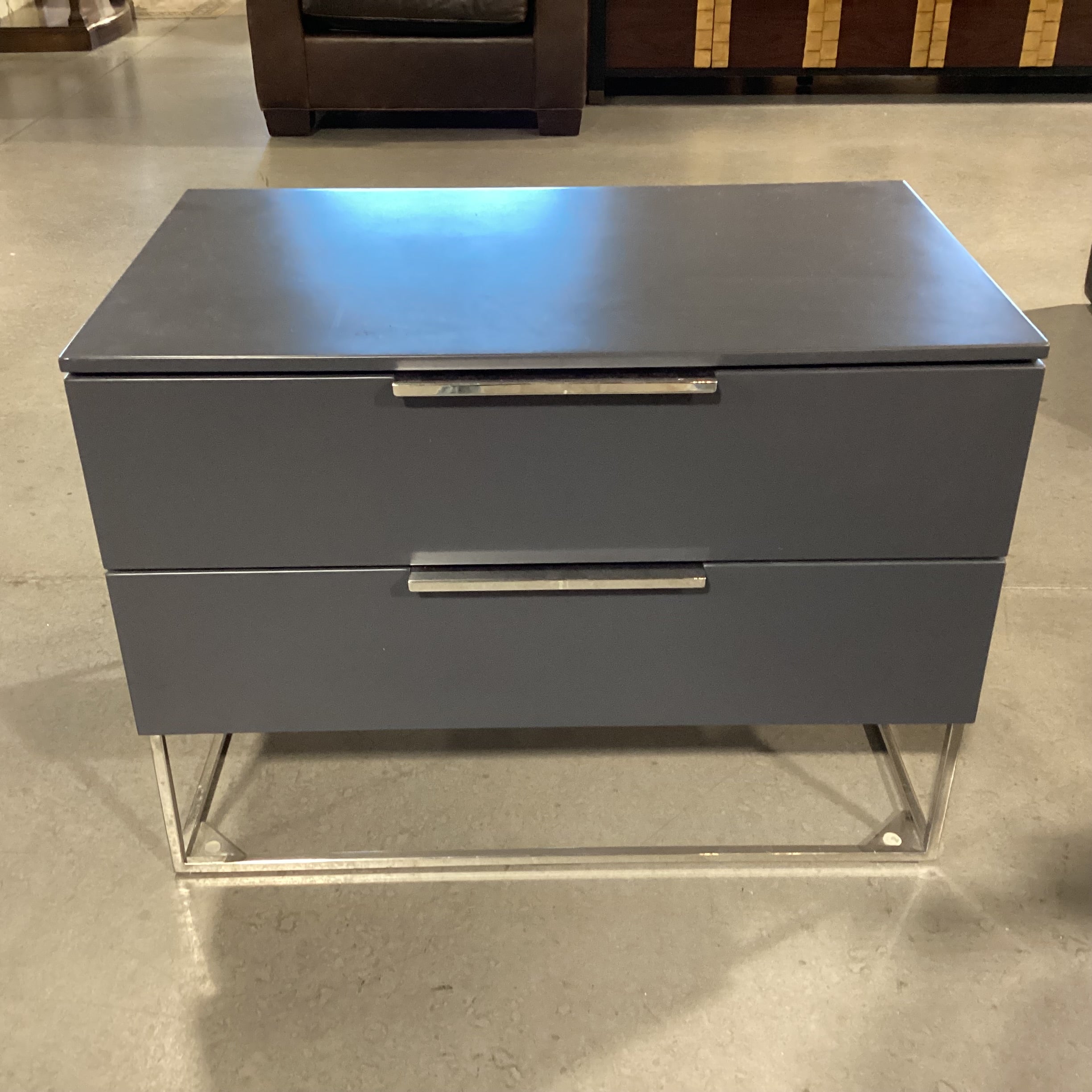 Grey Lacquered & Chrome with Soft Close Linen Lined Drawers End Table