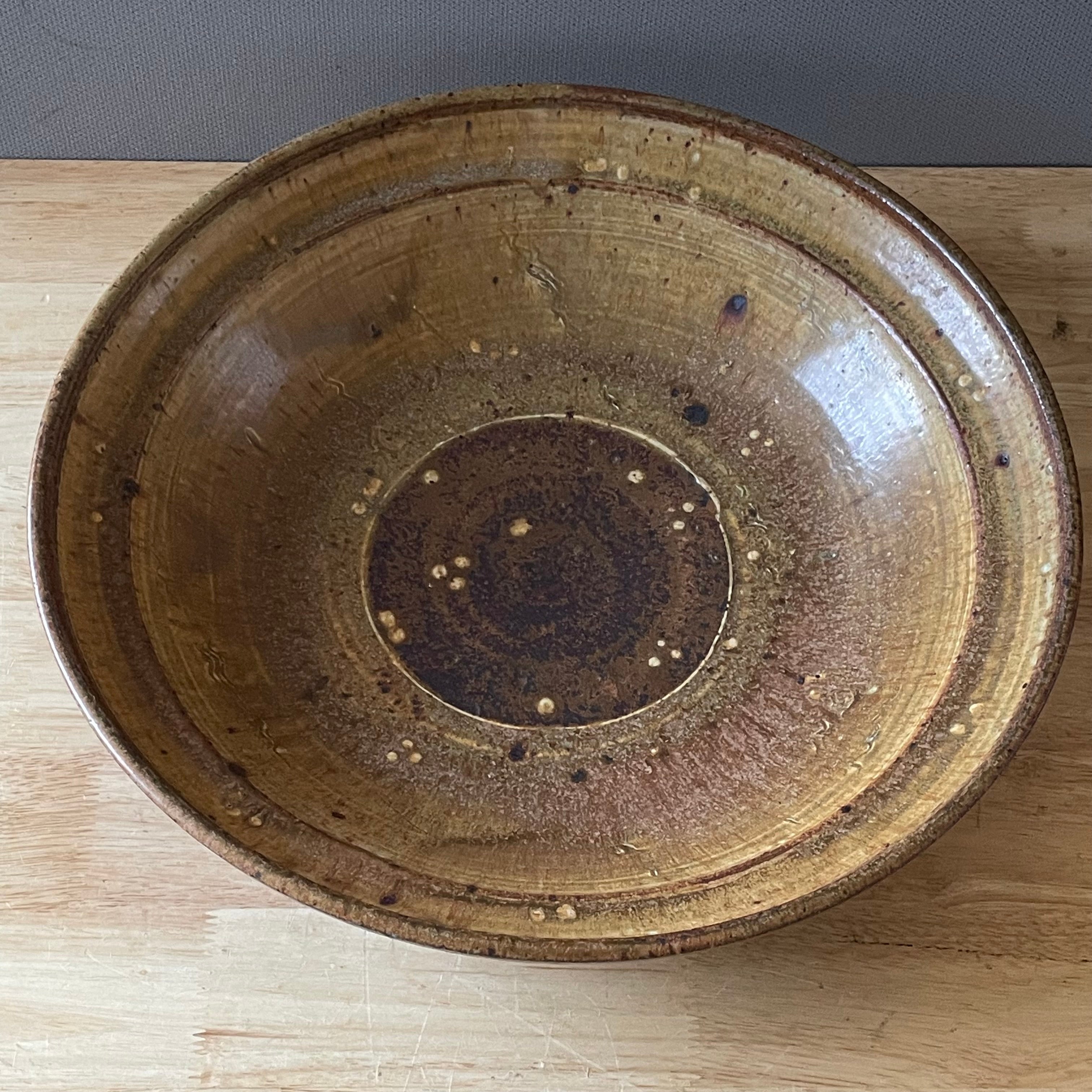 Vintage Studio Pottery Stoneware Footed Bowl, 15.75"x 3.5"