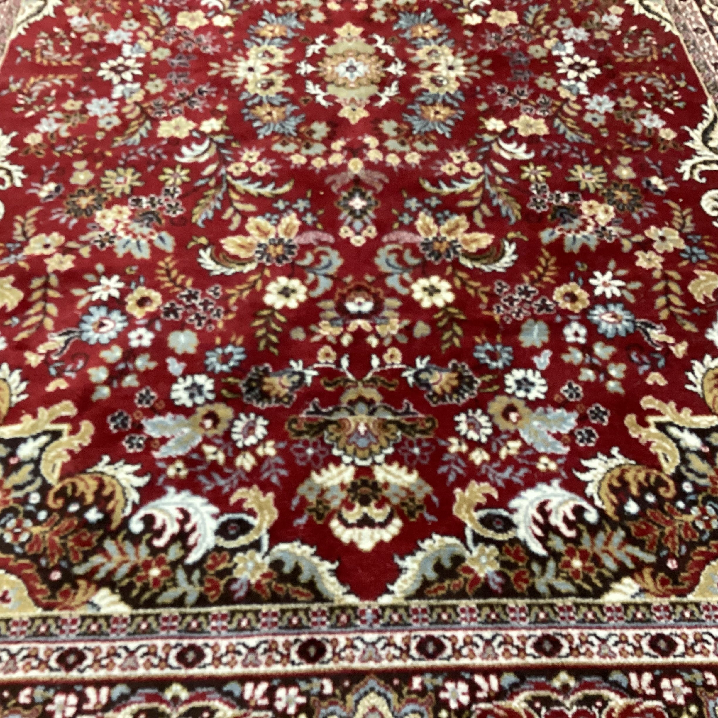 Vintage Karastan Style Red Golden Tan Brown & Blue Wool Rug 8'x 11'6"
