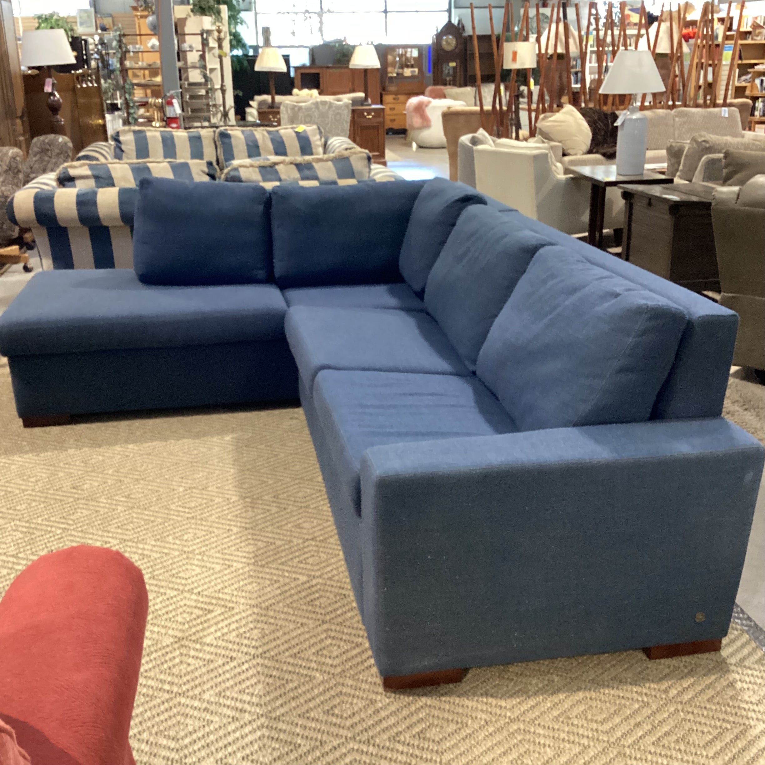 American Leather Furniture Blue Woven Queen Comfort Sleeper 2 Piece Sectional 118"x 86"x 38"x 34"