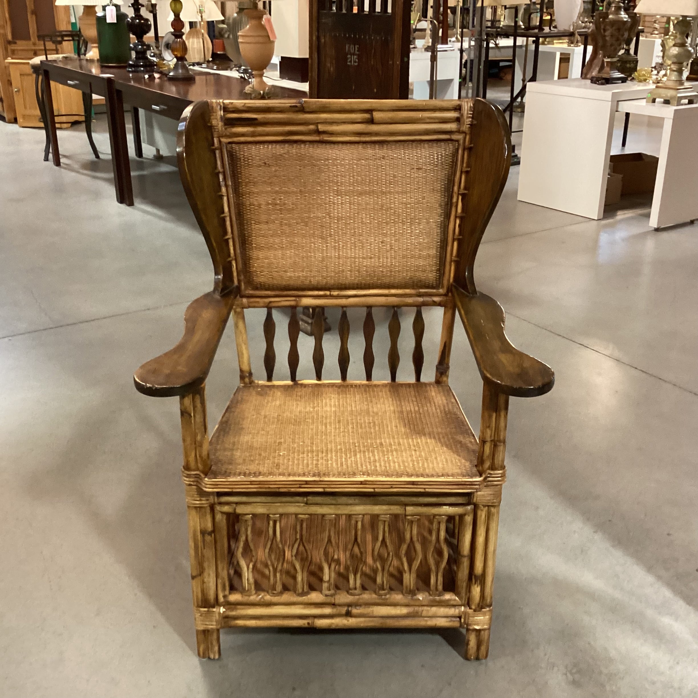 Palecek Bamboo Wood & Rattan Woven with Bottom Storage Arm Chair 30"x 26"x 42"