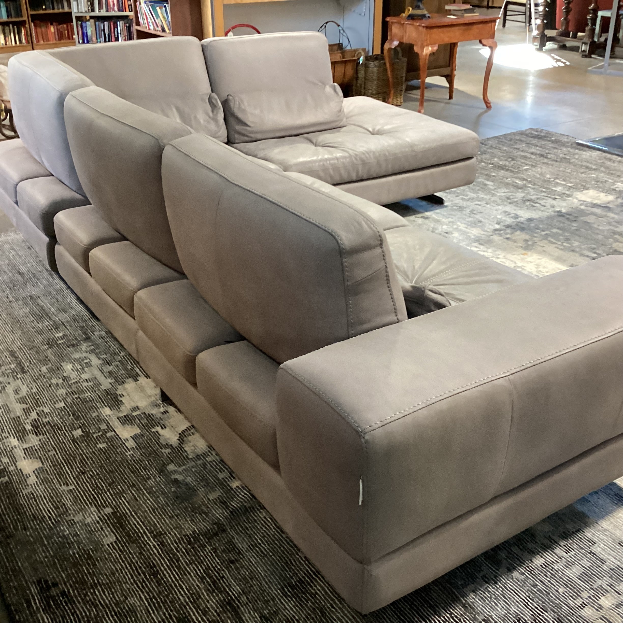 Max Divani Italian Grey Leather 2 Piece with Chaise Sectional 93"x 123"x 44"x 35"