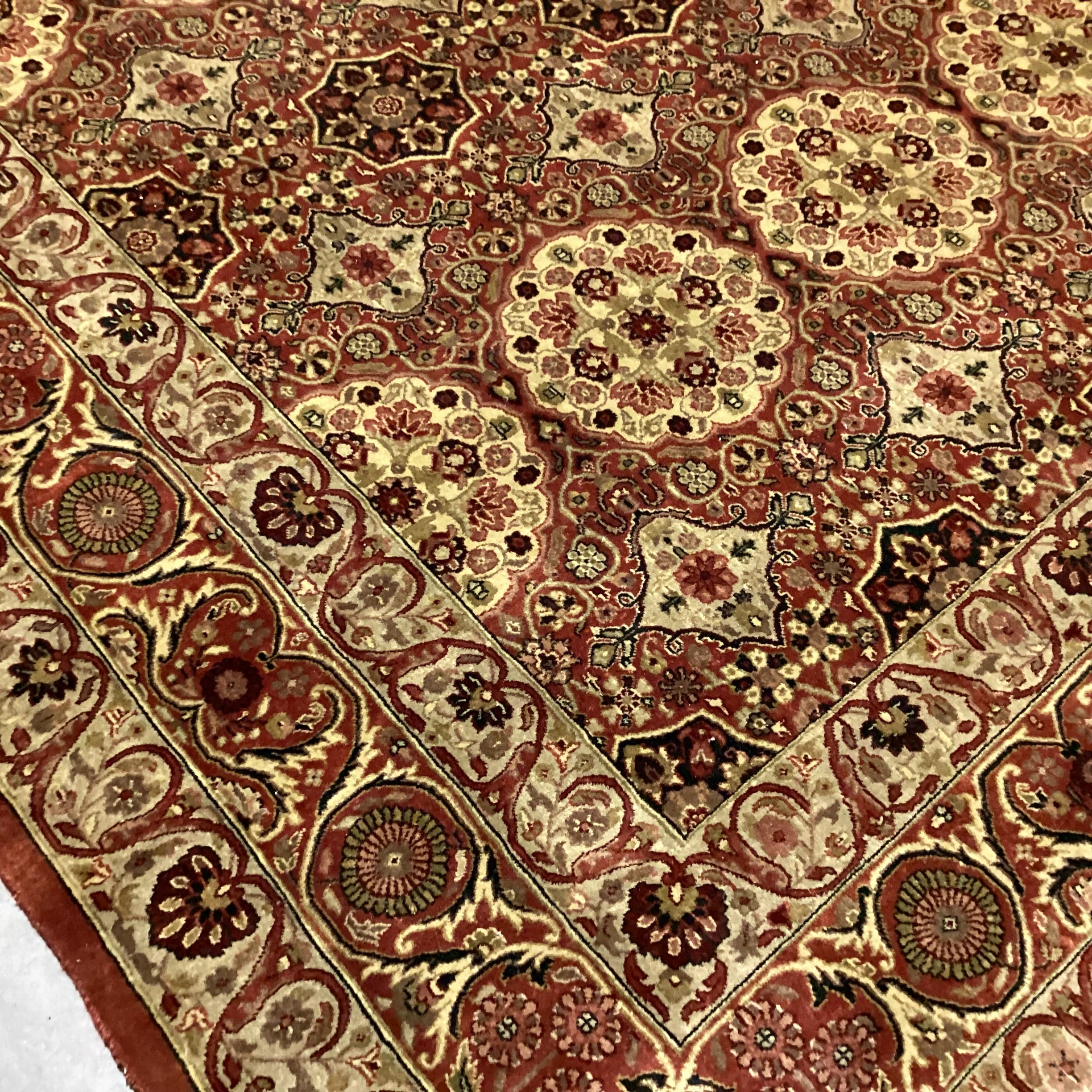 Vintage Antique Gold & Rust Hand Woven Wool or Possibly Silk Rug 9'9"x 13'10"