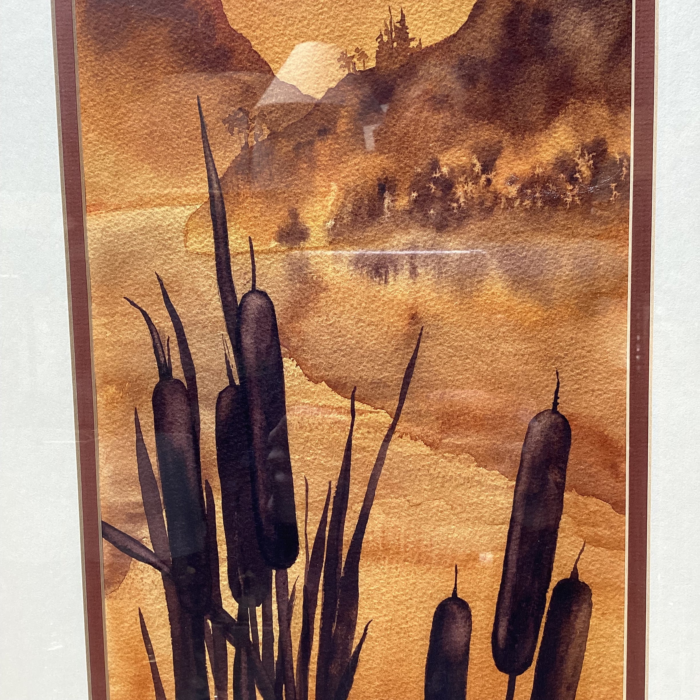 J. Billings Signed Original Cat Tail Watercolor 18" x 44"