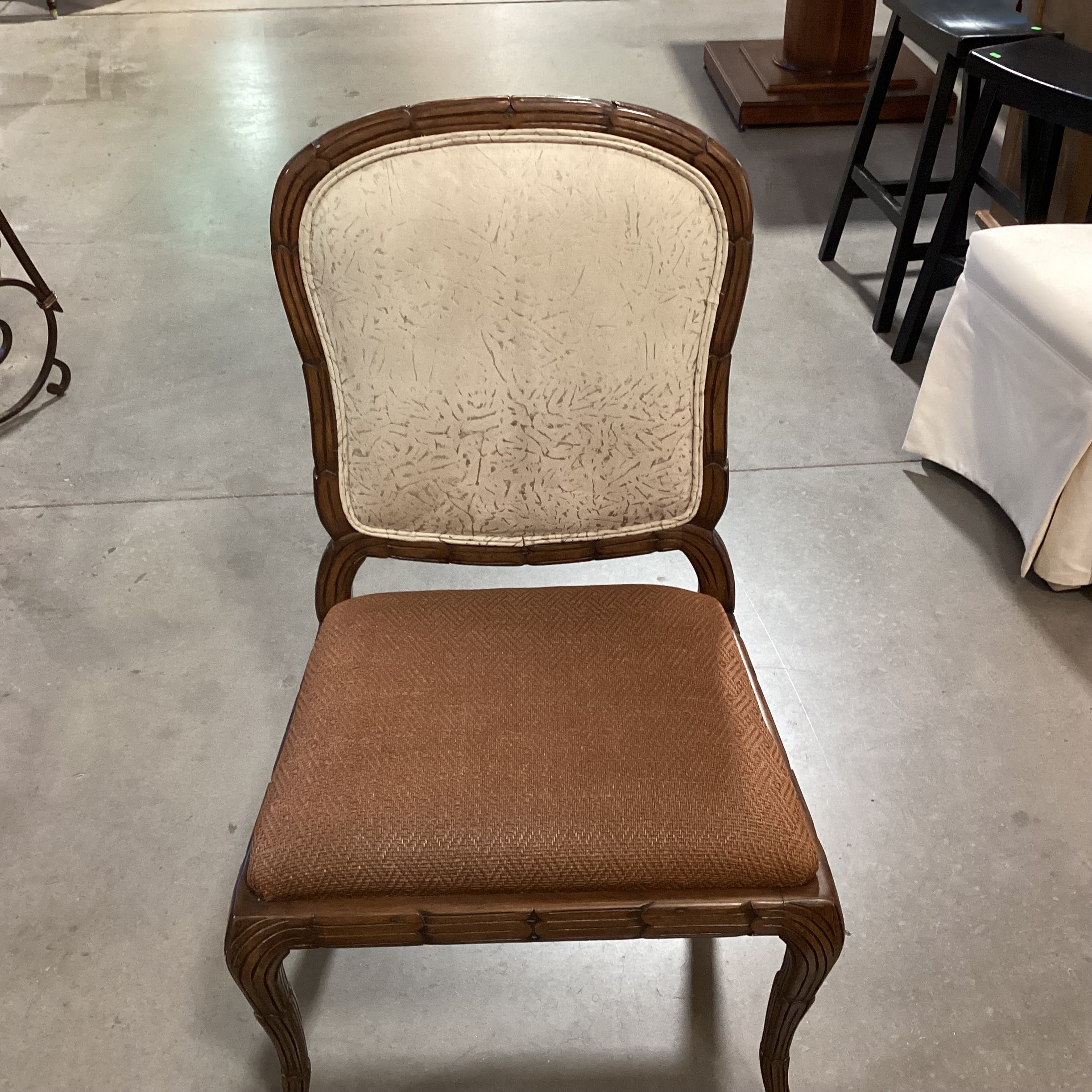 SET of 8 Ornate Carved Wood with Leather  Woven Seat & Suede Back Dining Chairs 24"x 22"x 40"