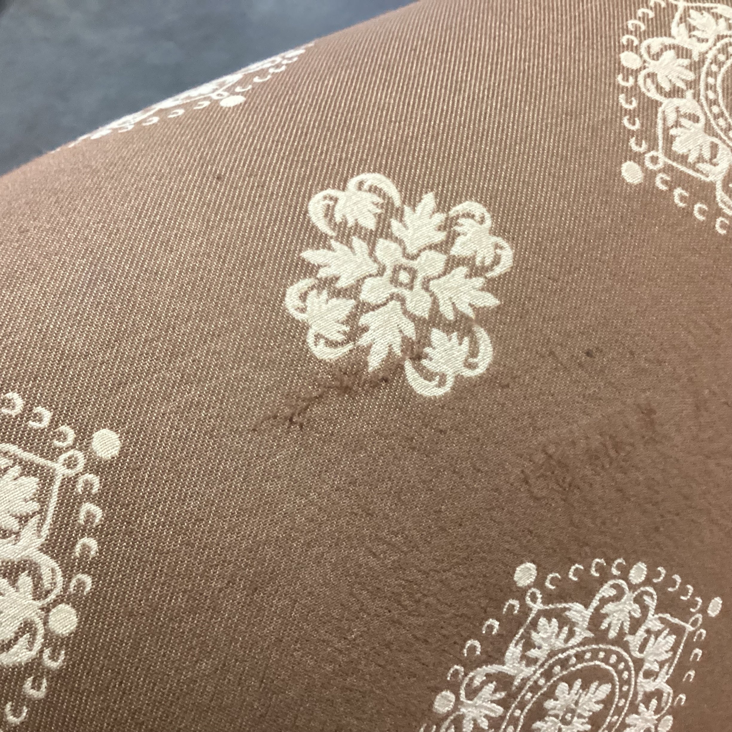 Kravet Furniture Custom Brown with Gold Floral Medallion Swivel Chair 36"x 36"x 36"