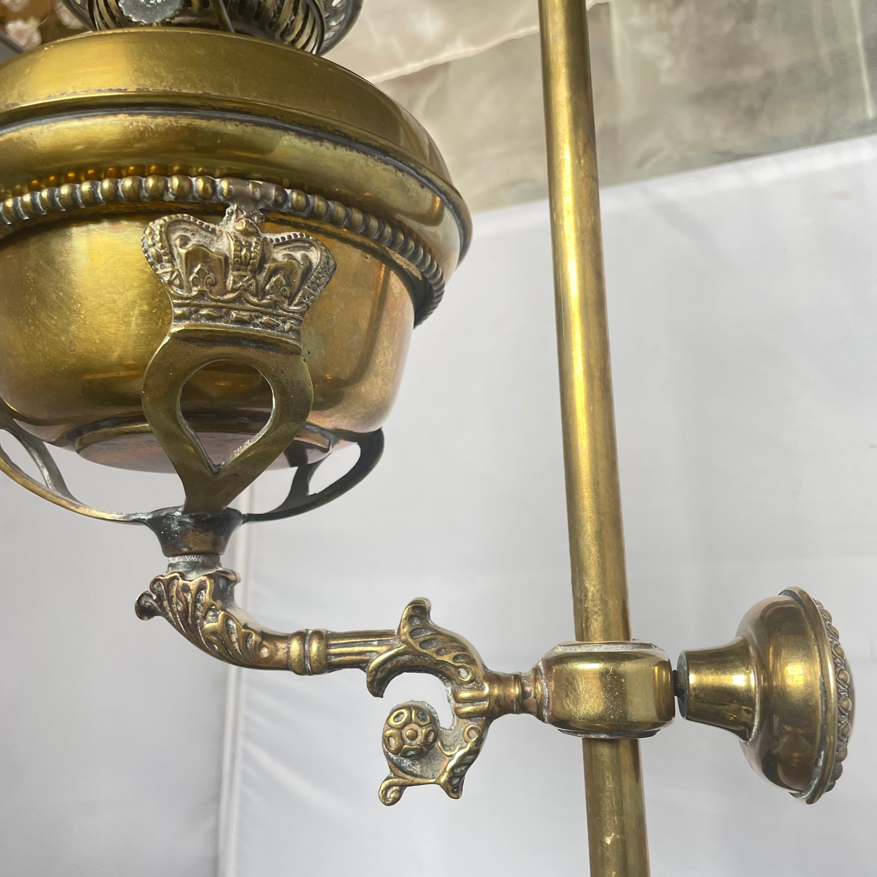 Antique Hinks & Sons Brass Scrollwork Adjustable Student Kerosene Lamp,