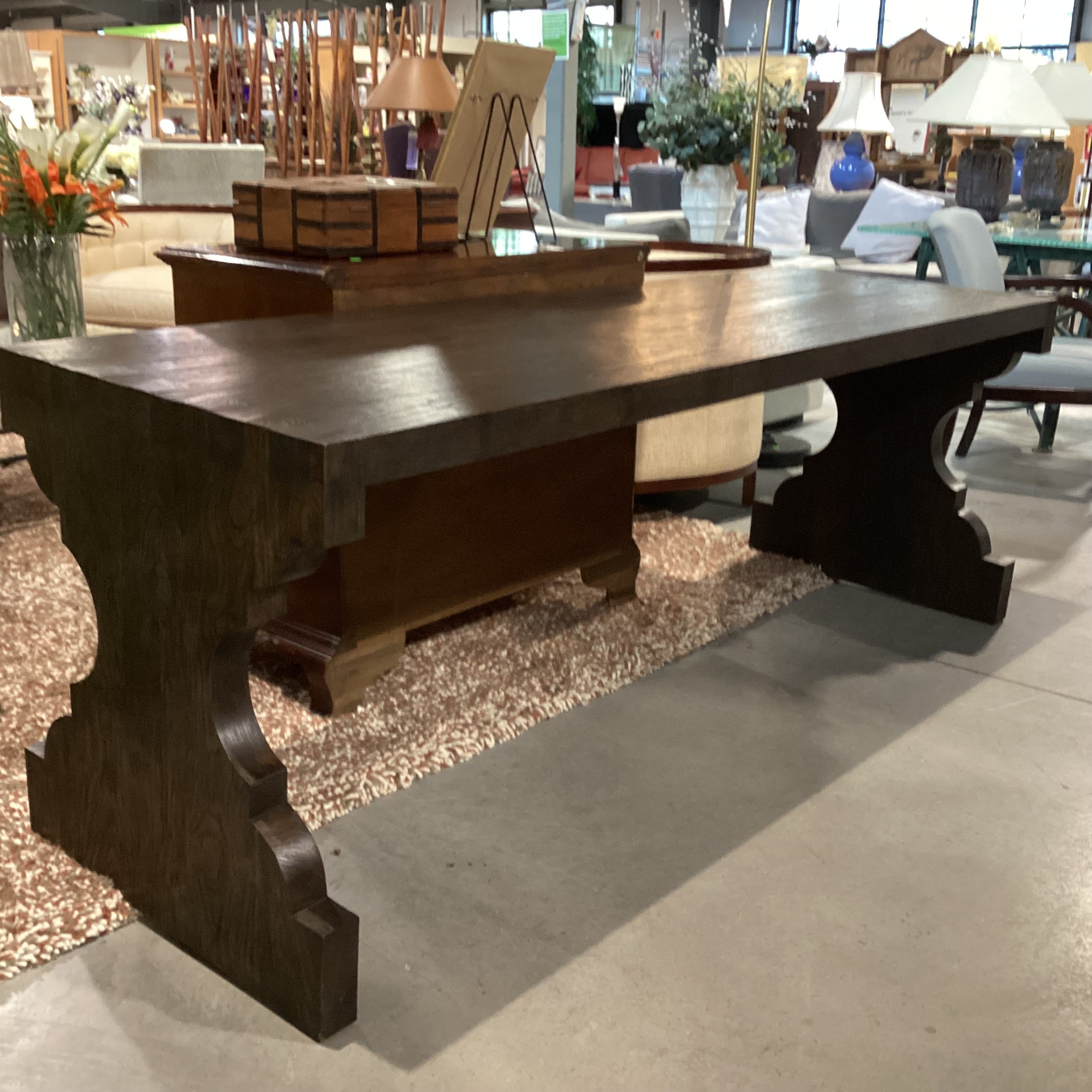 Ironies Escala Dark Finish Solid Wood with Dovetailed & Carved End Detail Console Accent Table 83.5"x 27"x 30"