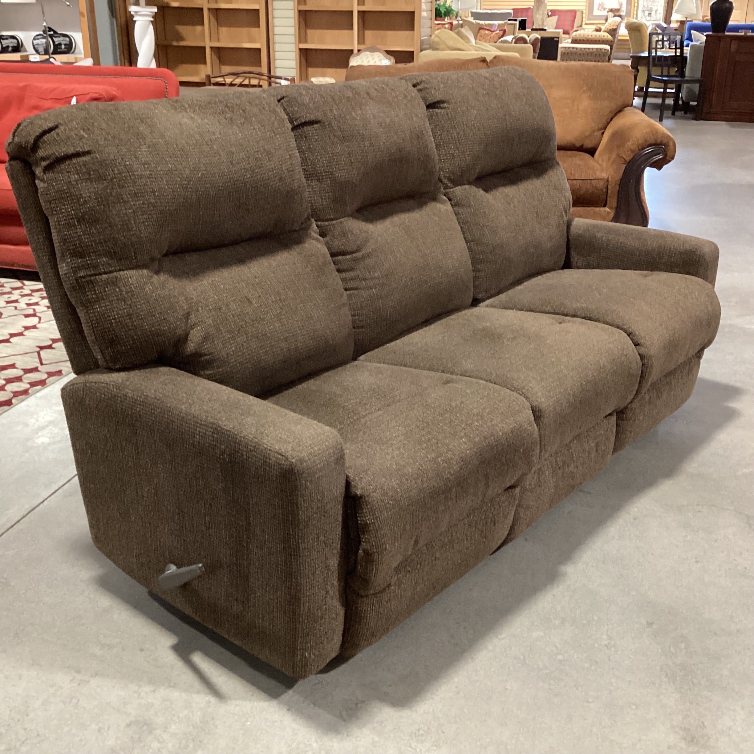 Best Chairs Furniture Brown Woven Upholstery Double Recling Sofa 81"x 36"x 43"