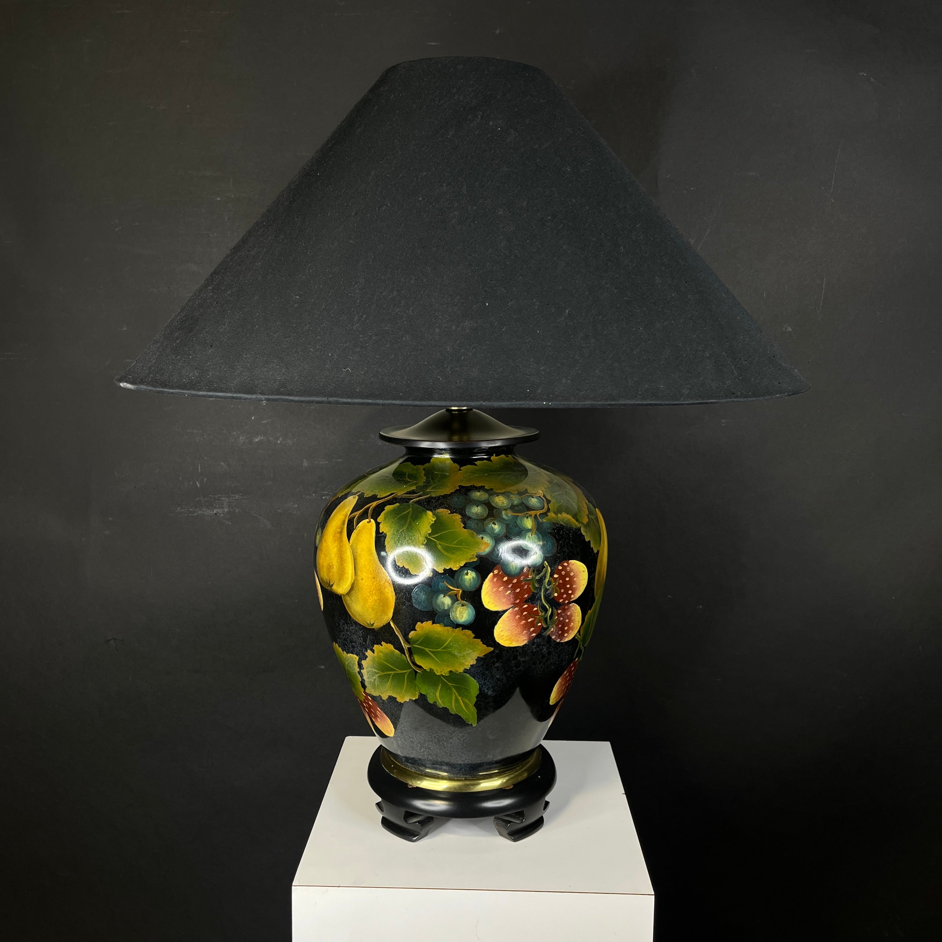 Frederick Cooper Black and Gold Fruit Porcelain Ginger Jar with Shade Table Lamp 25” Diameter @ Shade x 28”