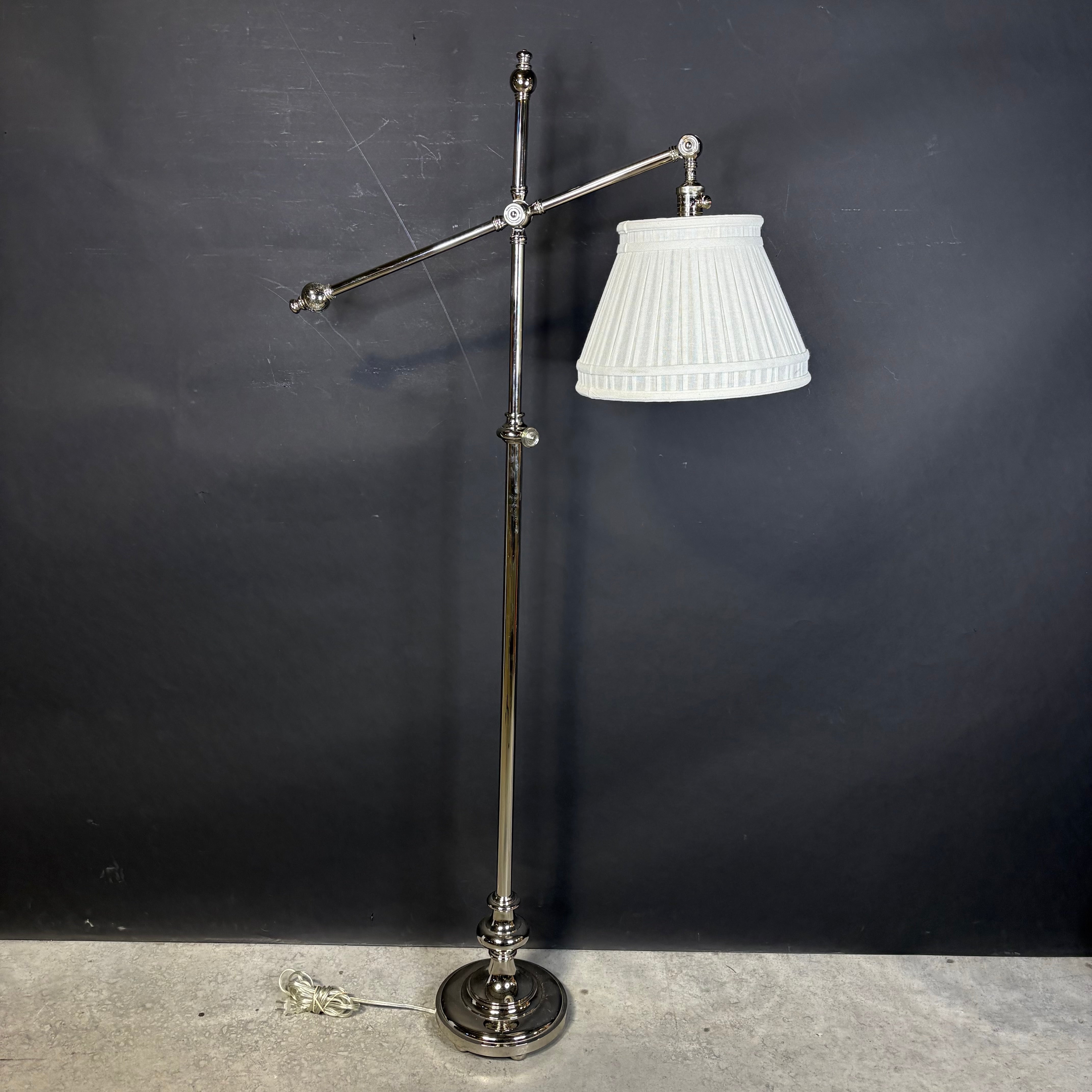 Visual Comfort Pimlico Polished Nickel Height Adjustable Articulating with Shade Floor Lamp