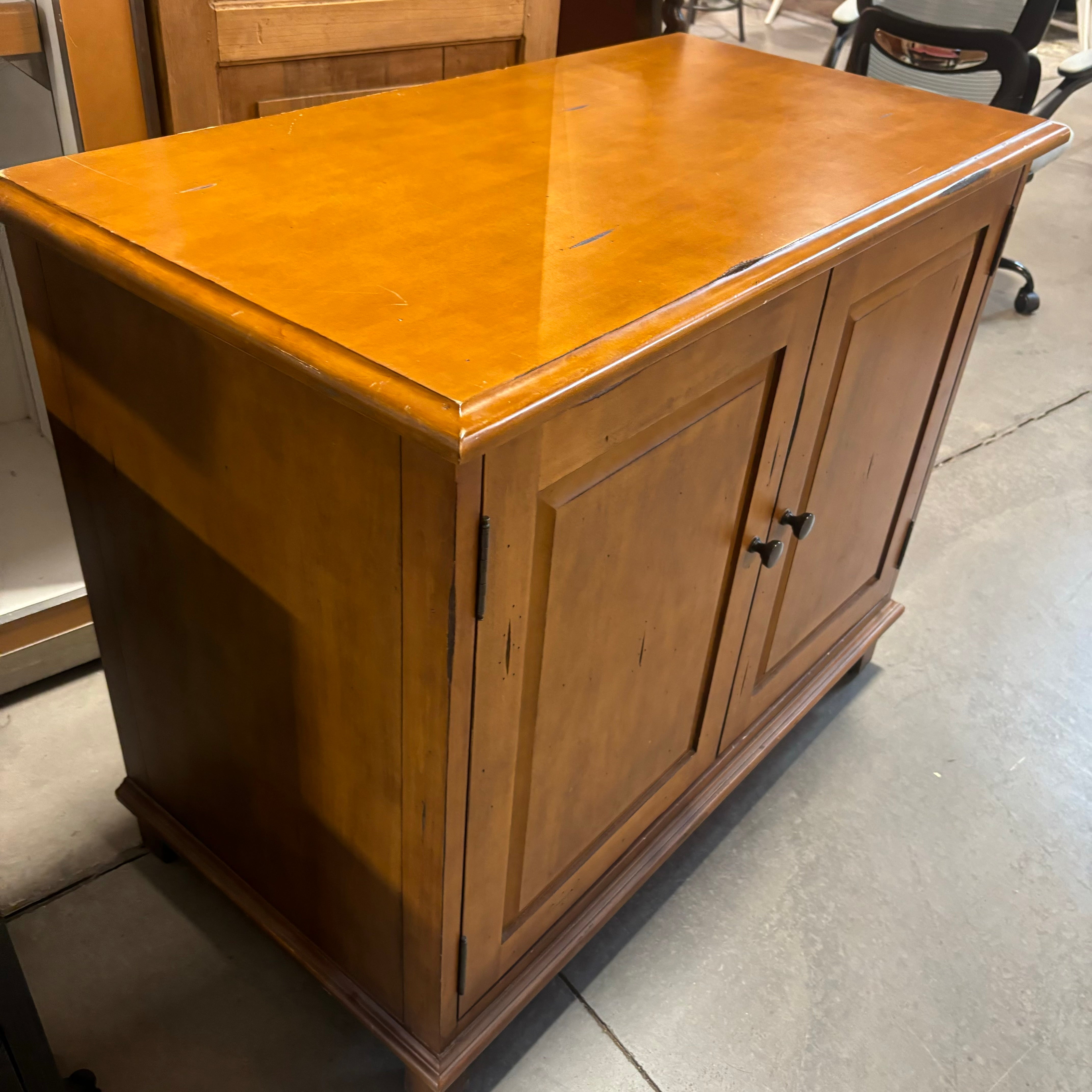 Distressed Golden Finish Wood 2 Door with Shelves Office Cabinet 42"x 22"x 34"