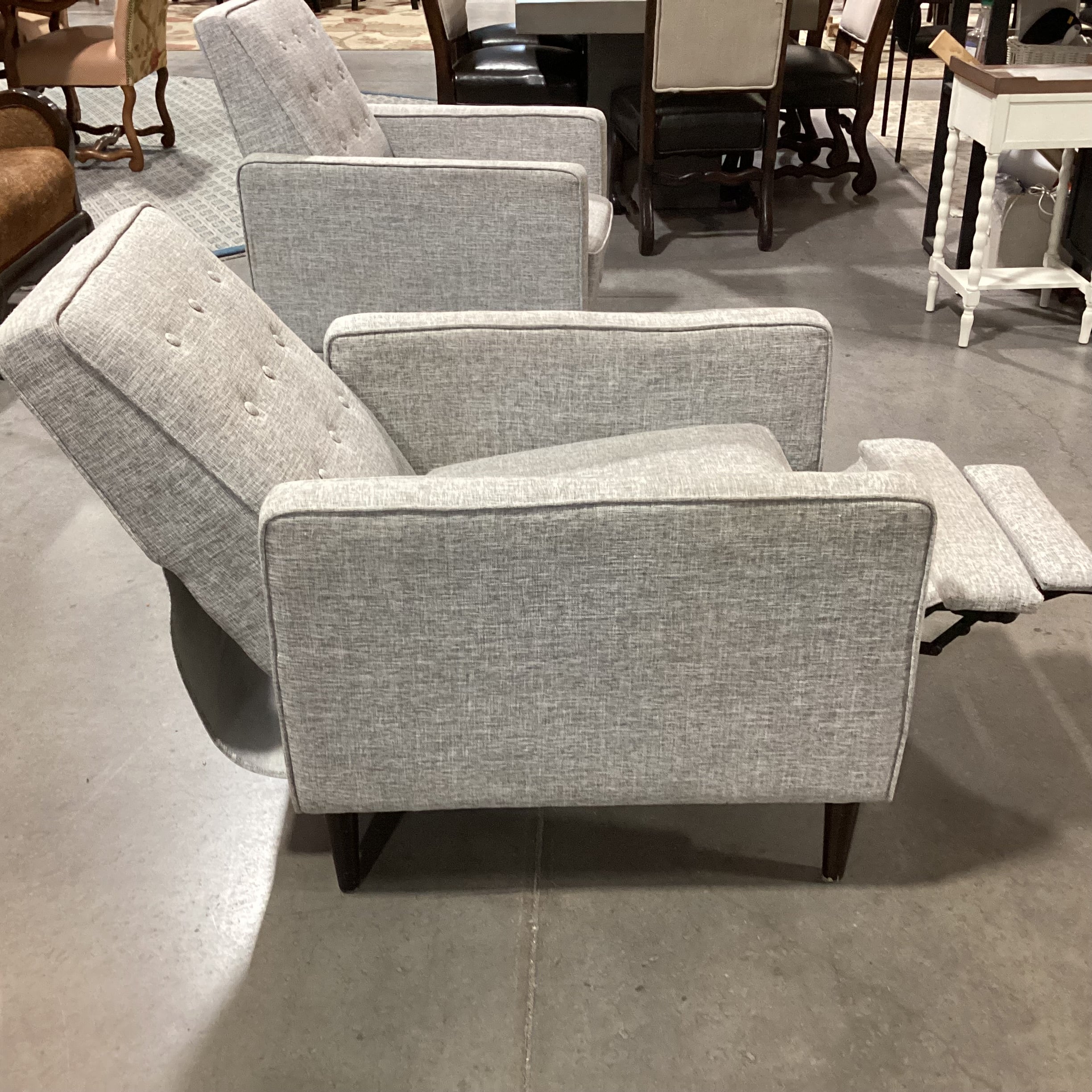 Noble House Home Furnishings Grey Heather Button Tufted Recliner Chair 28"x 34" to 54"x 37"
