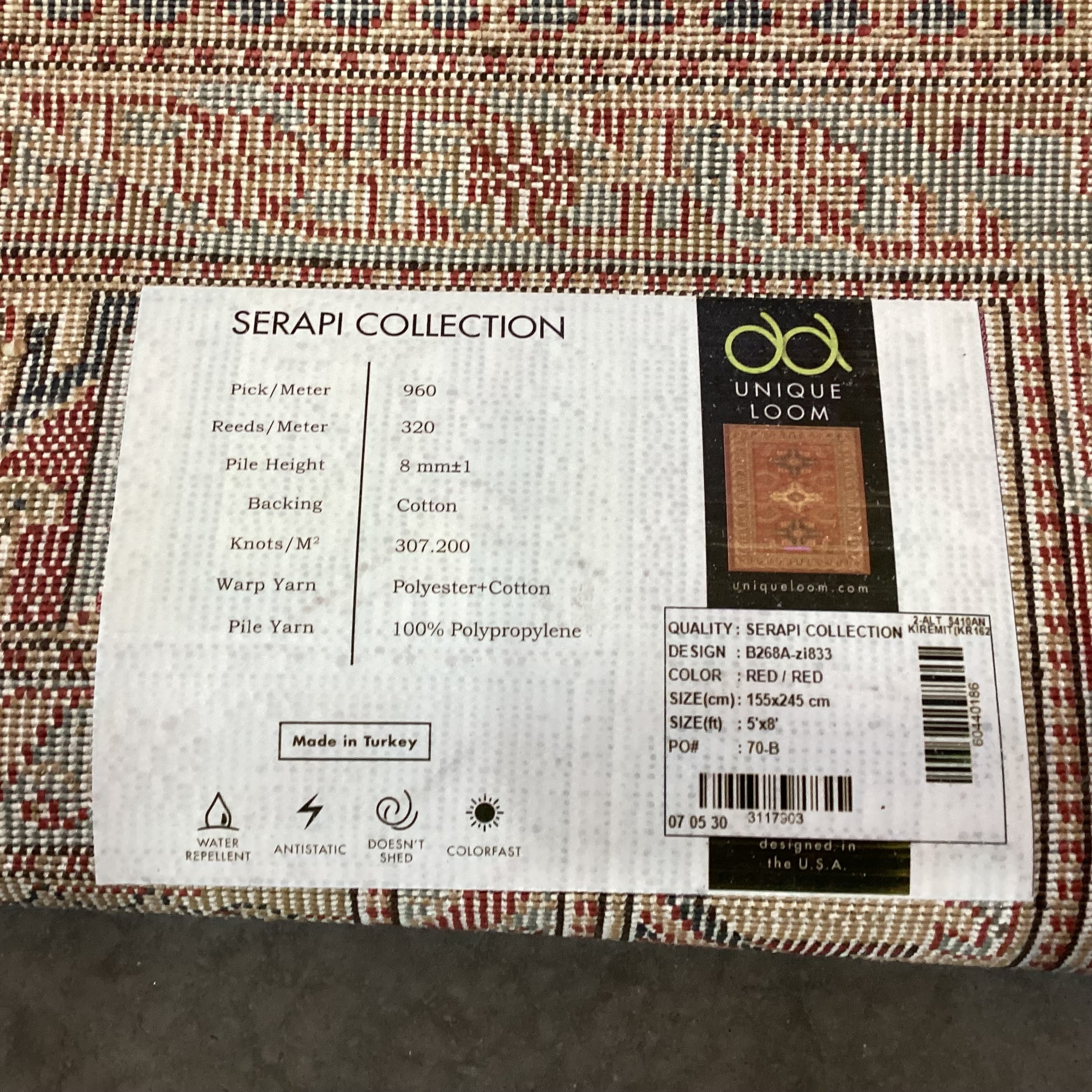 Unique Loom Serapi Collection Red Gold Blue Poly Rug 5'x 8'