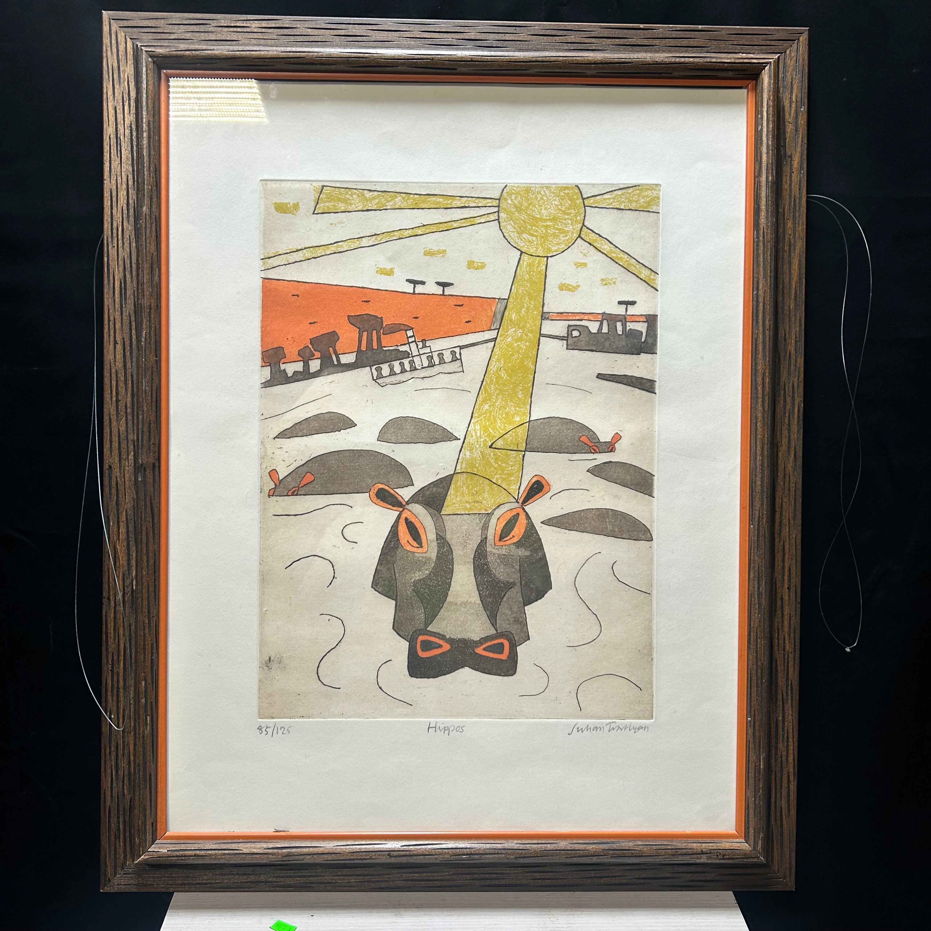 Vintage JULIAN TREVELYAN "Hippos ,Circa 1966 85/125 Signed 25"x 31"