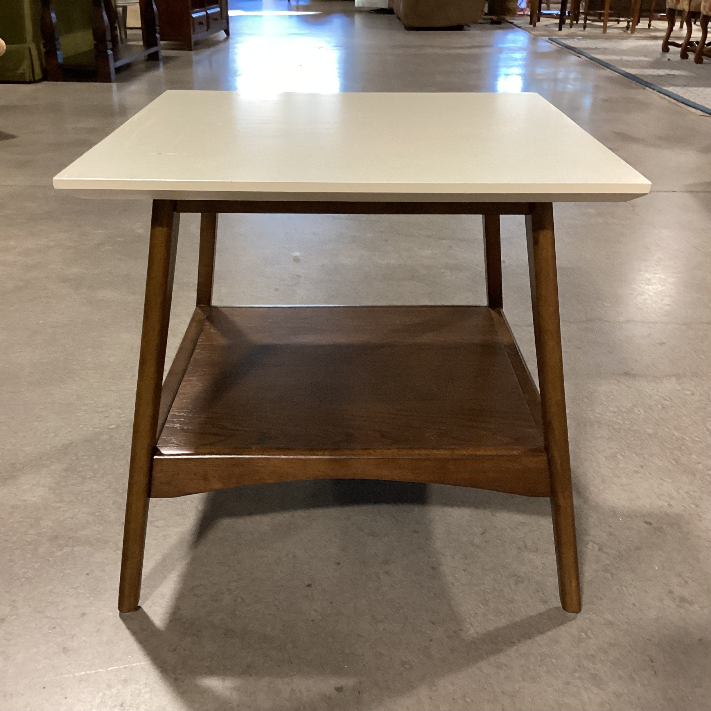 E & E Co Madison Park Parker Mid Century Style White & Finished Oak End Table 24"x 24"x 22.5"