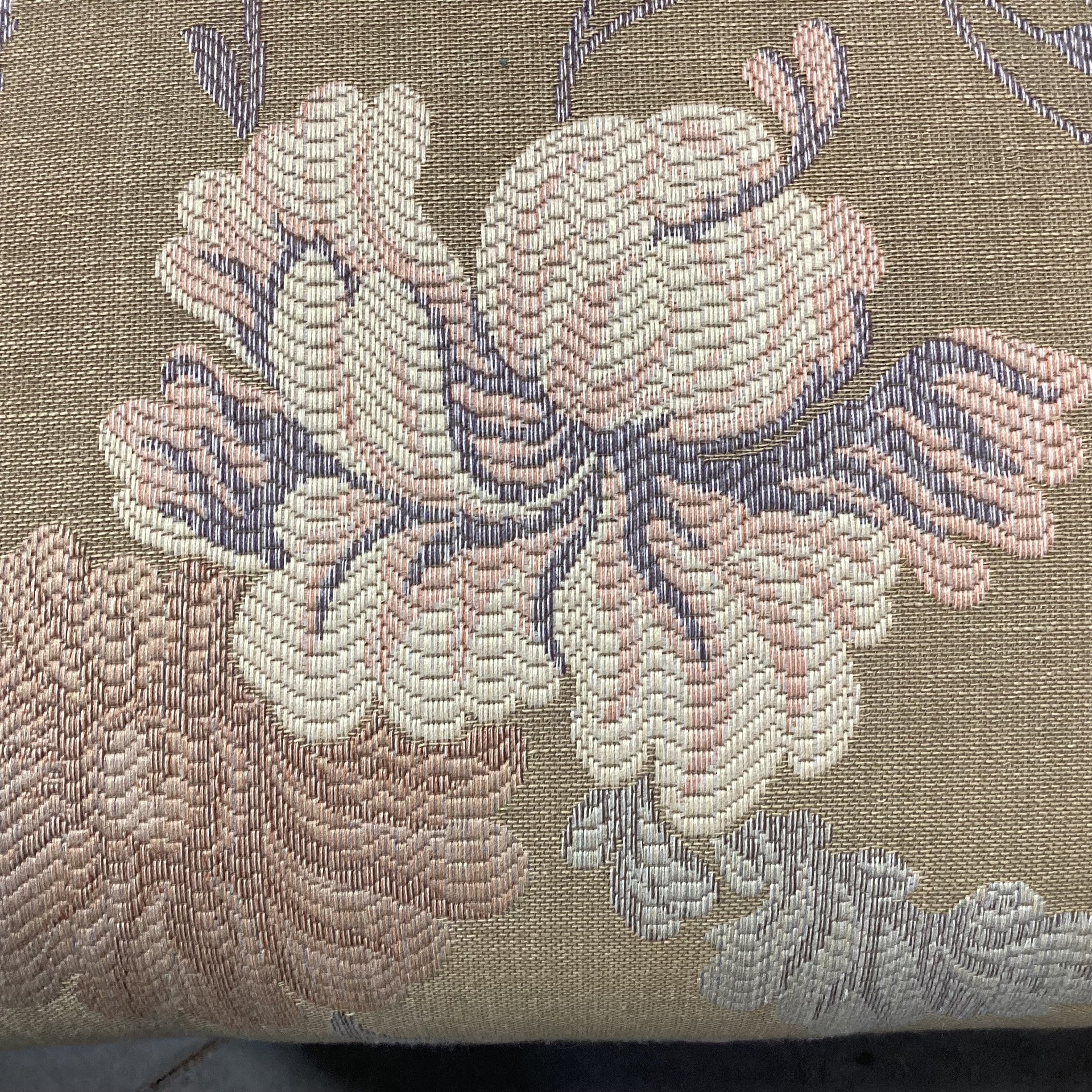 Custom Gold with Peach & Lavender Raised Stitch Floral Button Tufted with Ottoman Chair  31"x 34"x 35"