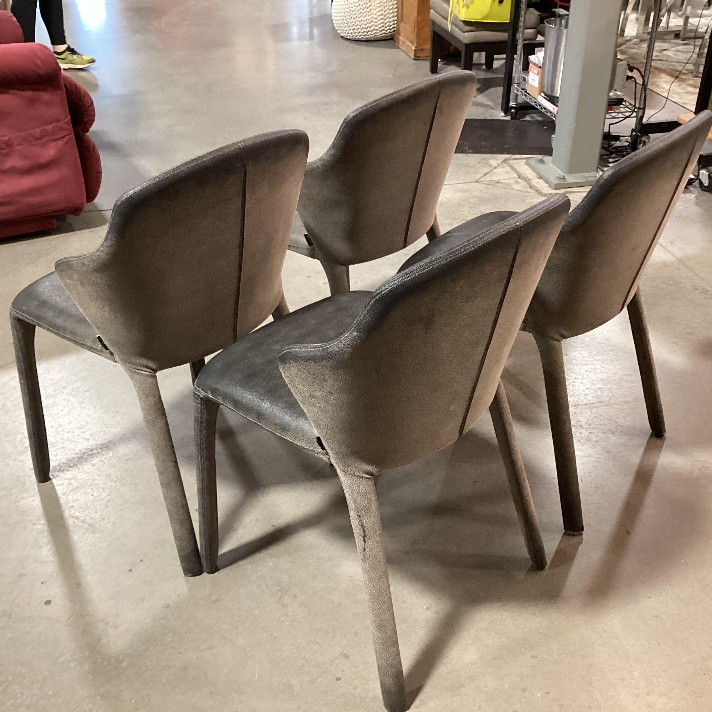 SET of 4 Dom Italia Distressed Grey Shagreen Style Leather Opera Dining Chairs 21"x 20"x 33"