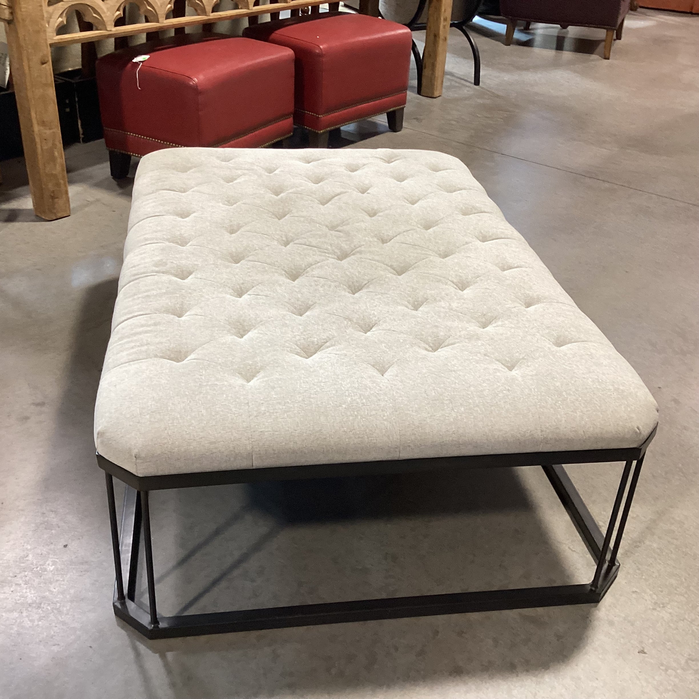 Four Hands Ashford Isle Grey Tufted & Metal Bench Ottoman 54"x 36"x 16.5"