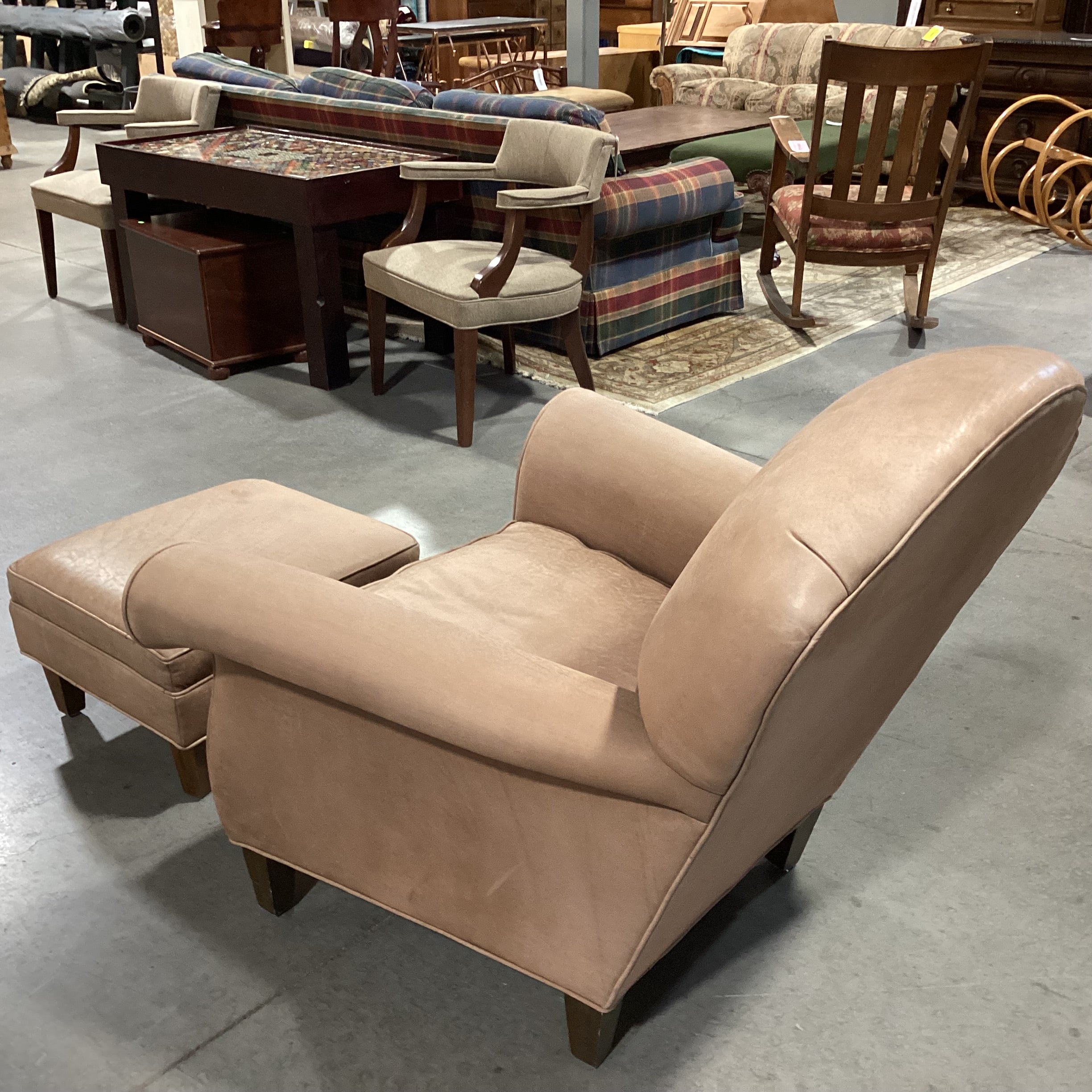 Tan Leather with Ottoman Club Chair 38"x 38"x 36"