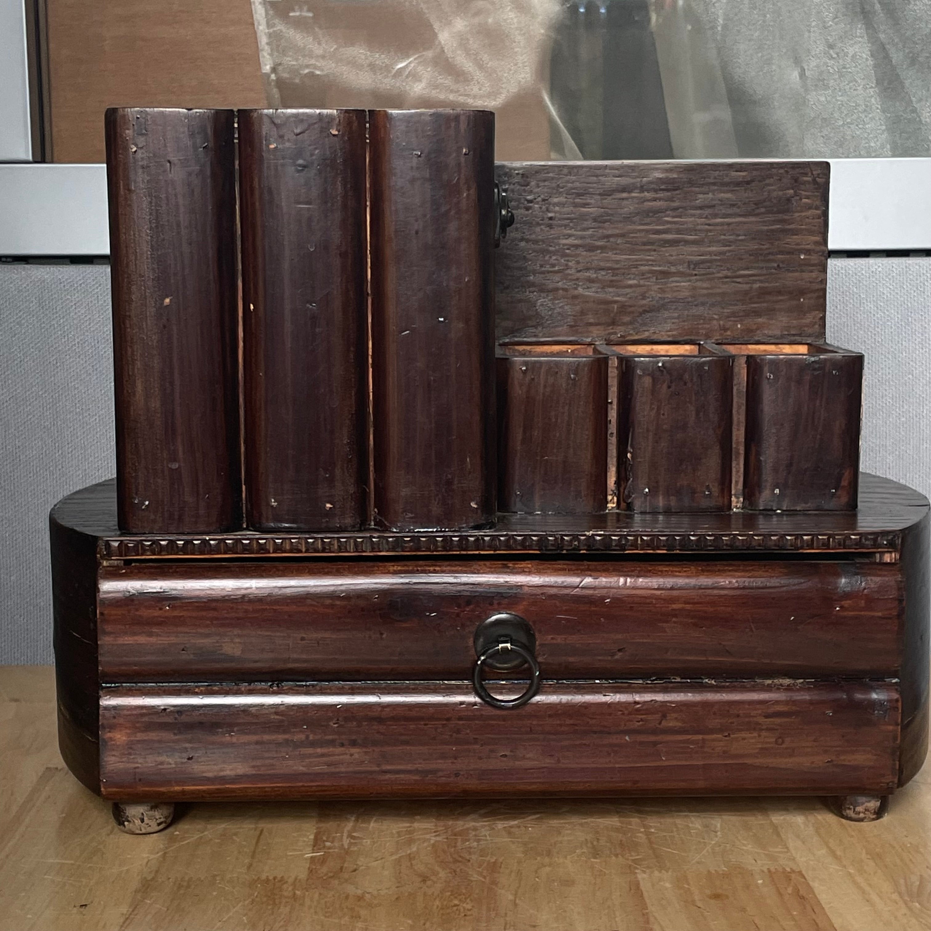 Vintage Chinese Desk Organizer Storage Box, 16.5"x 9.25"x 12.5"