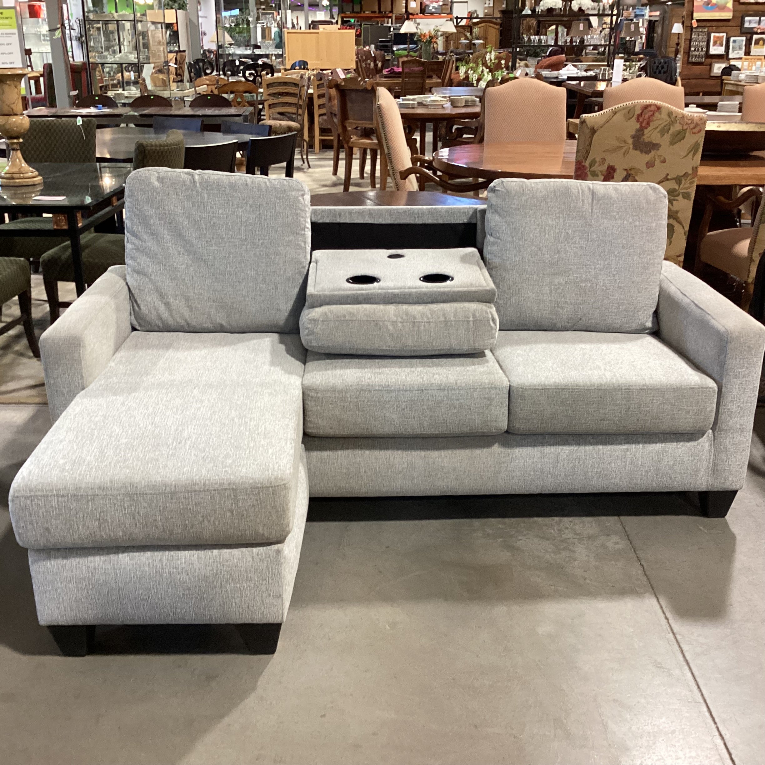 Heather Grey Woven With Flip Down Console 2 Piece Sectional 80"x 58"x 33"x 35"