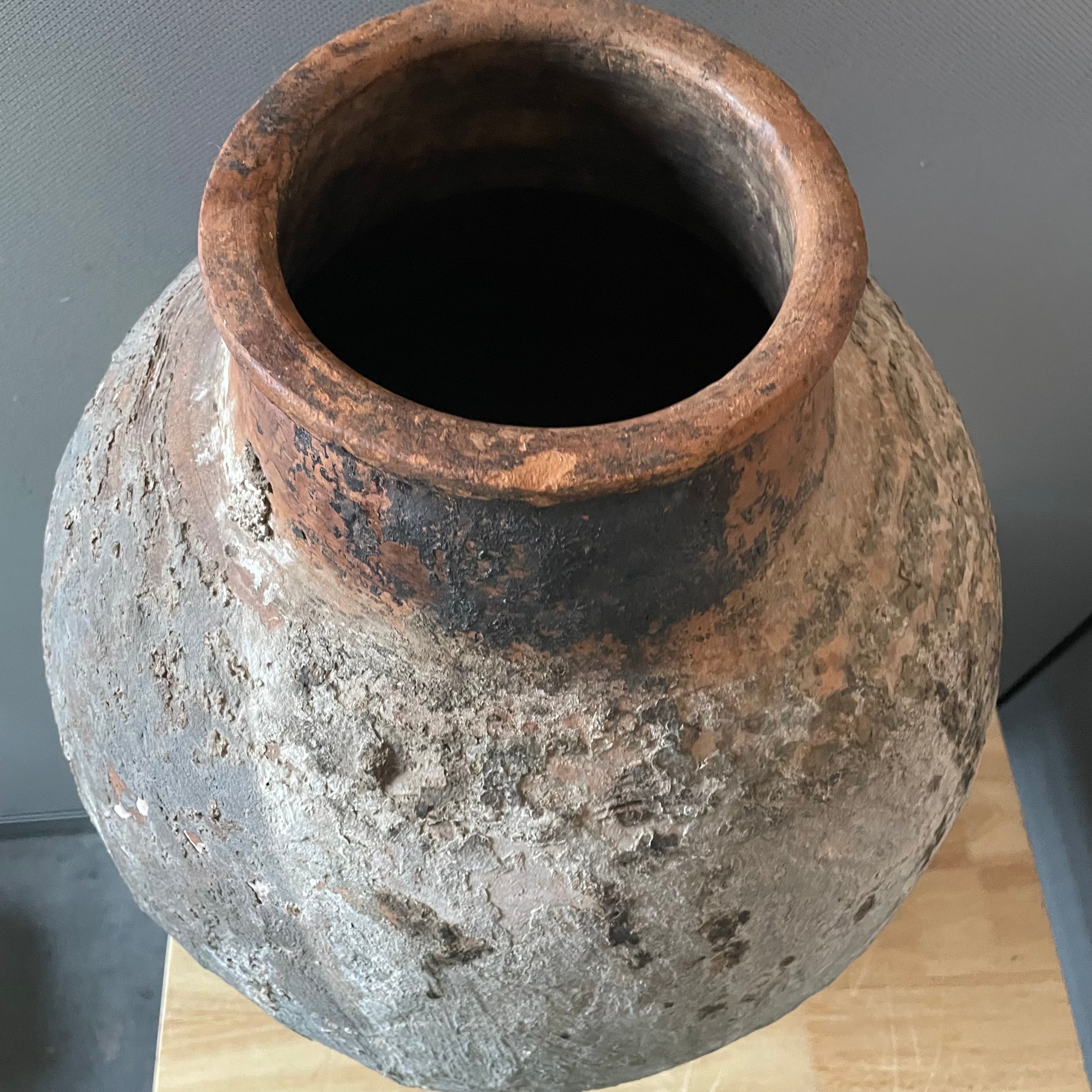 Vintage Turkish Handcrafted Large Olive Oil Storage Jar, 15"x 24"