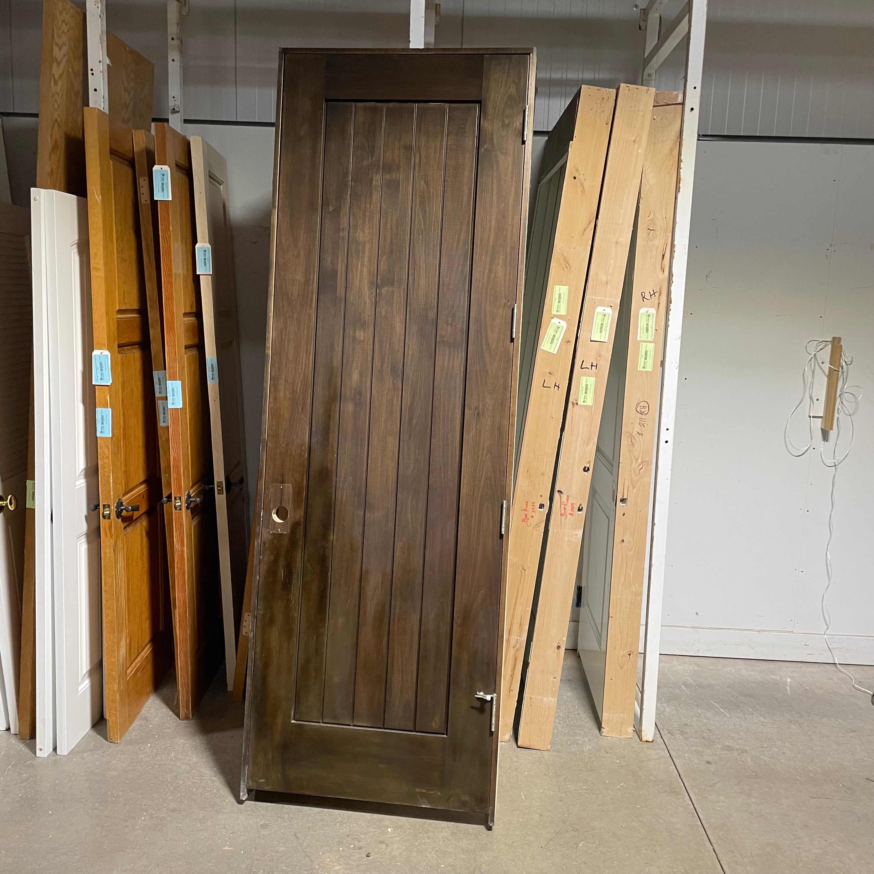 31.75"x 96"x 1.75" Rough Opening is 33.25"x 98.25"x 6.75" Brown Vertical Lined Walnut Interior Door with Jamb