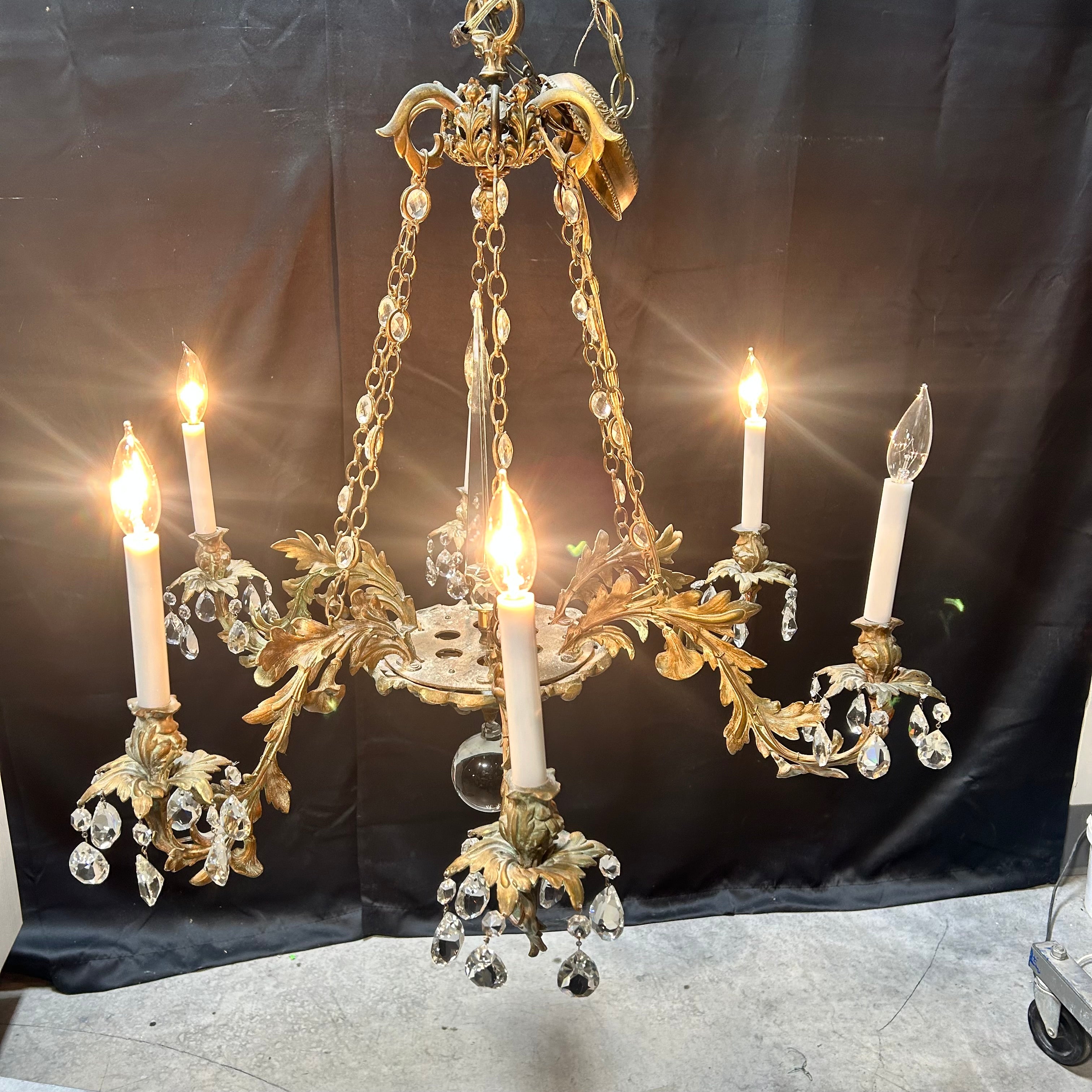 Antique European -Style Brass Gilt With Crystal Prisms  34"x 30"Chandelier