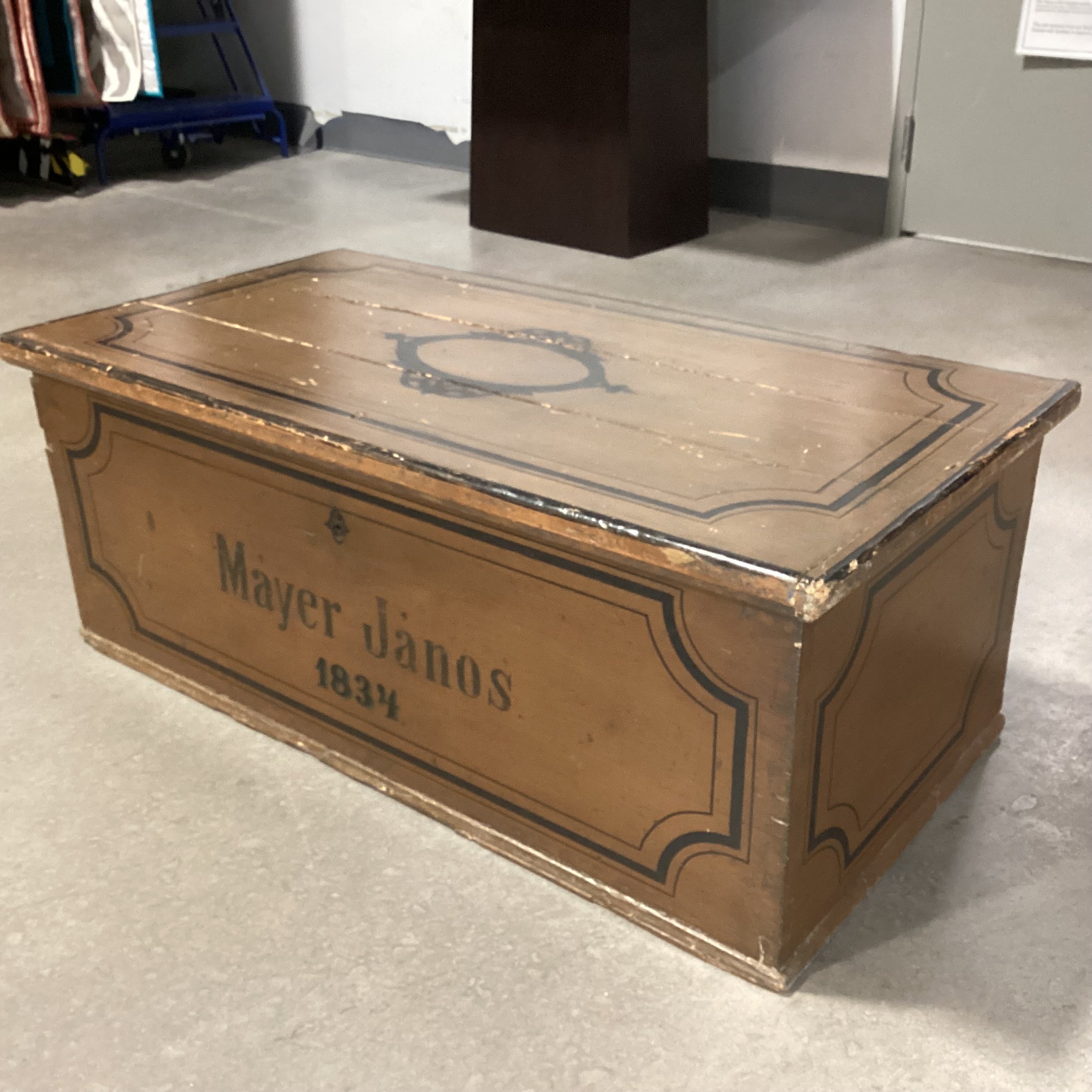 Antique Mayer Janos Painted Wood Trunk 41"x 21"x 16"