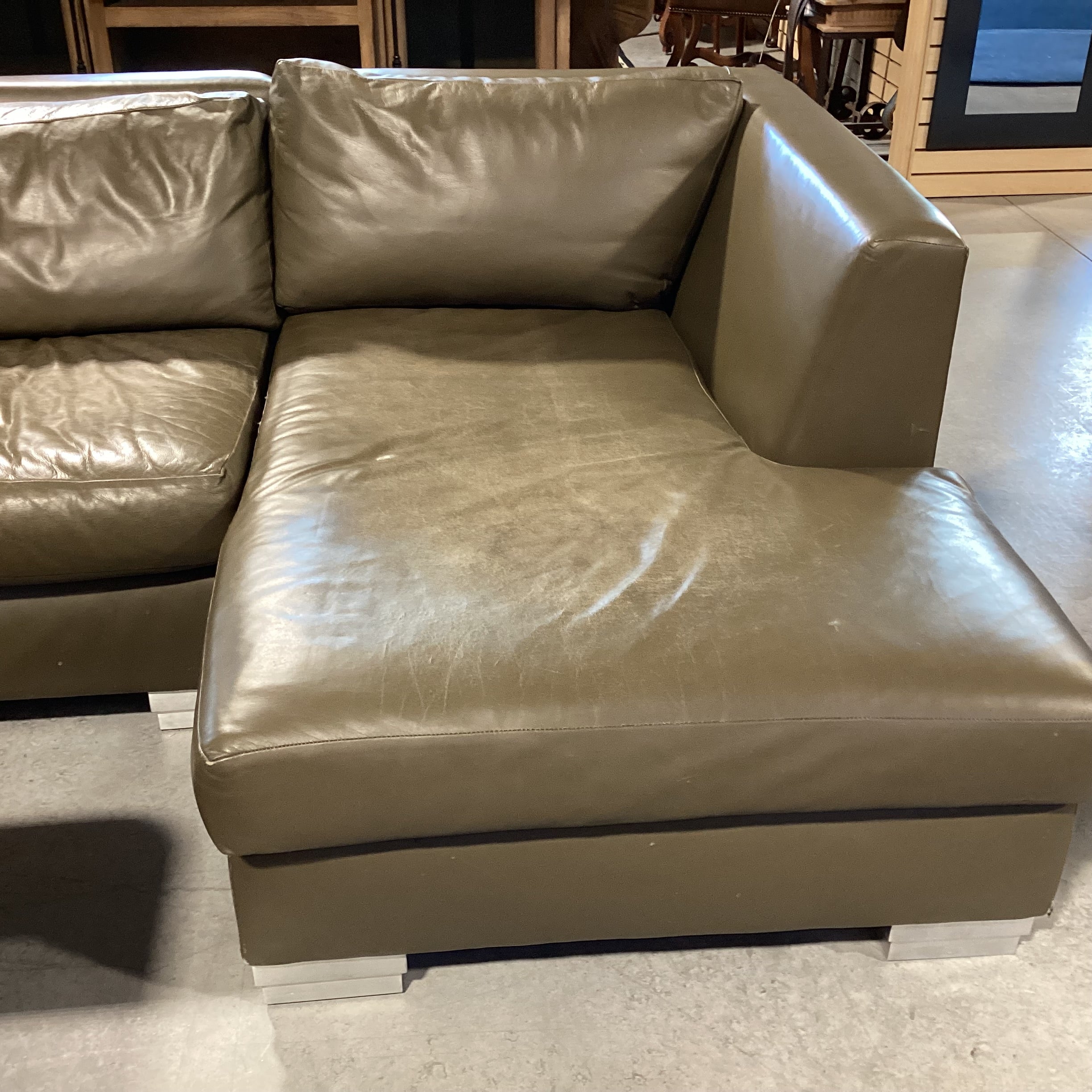 Modern Taupe Grey Leather Down Mix 4 Piece Sectional 76"x 162"x 62"x 40"x 28"