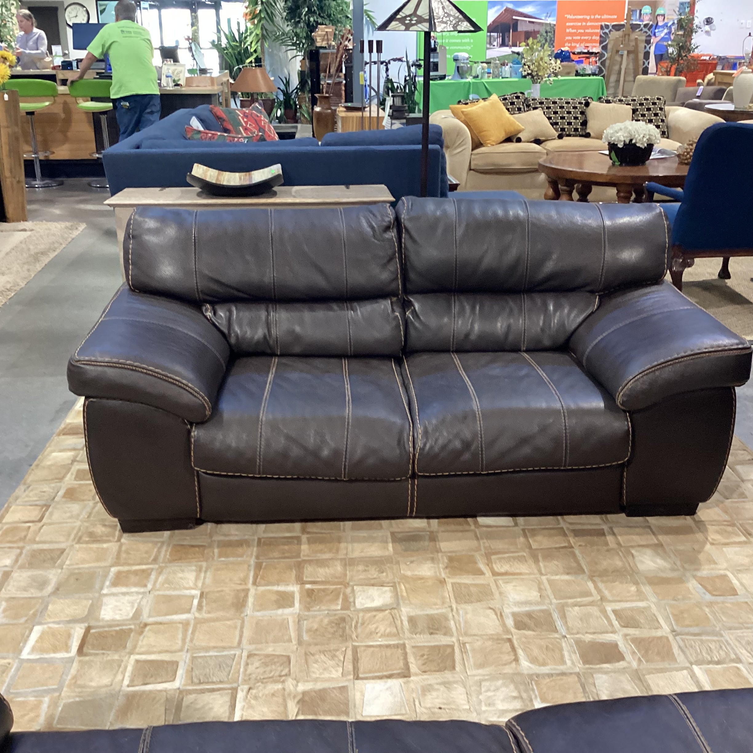 Textured Leather with Stitching Detail Loveseat Sofa 74"x 41"x 26"