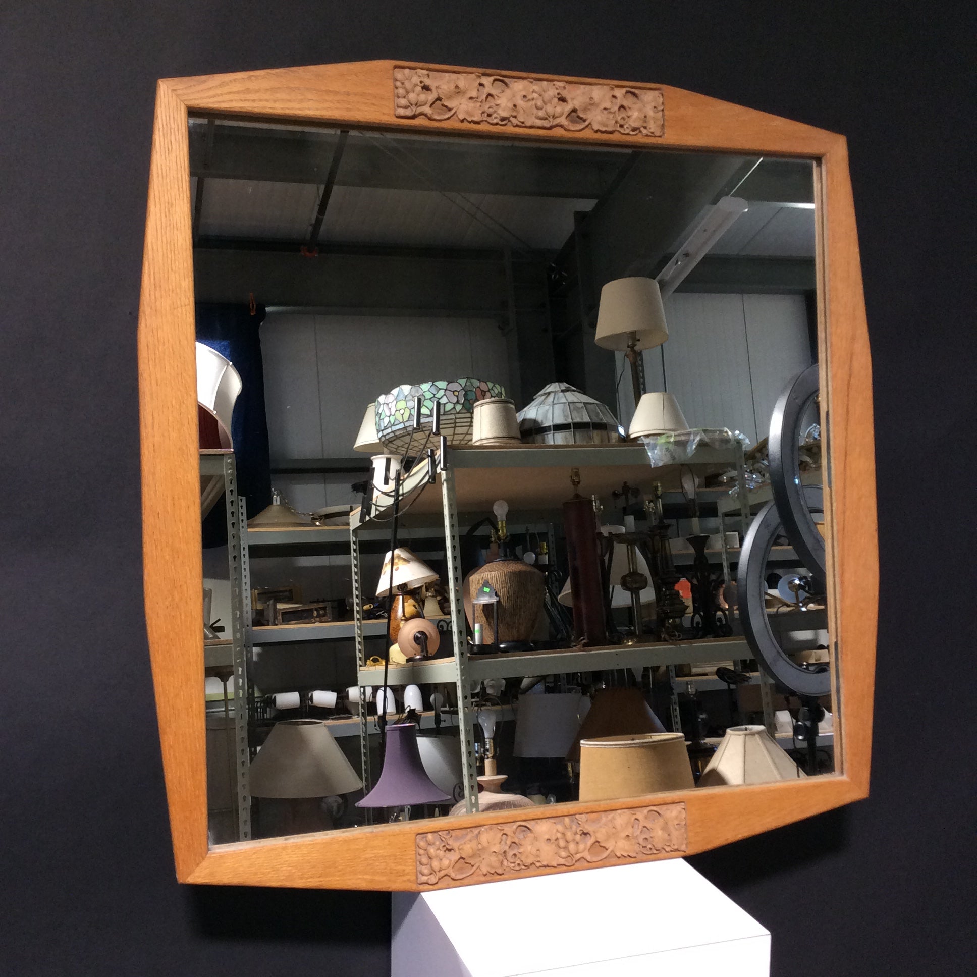 Foliage And Grape Carved Wooden Wall Mirror 33 3/4" x 34 3/4"